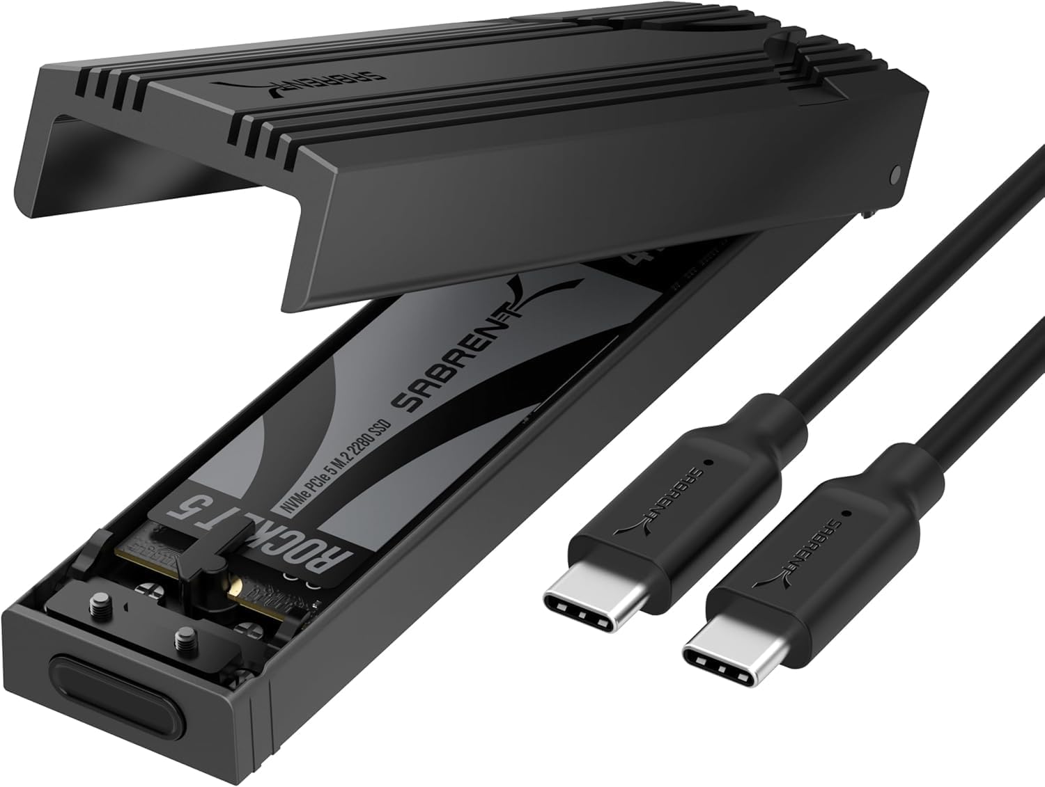 Tool free M.2 SSD enclosure with aluminum cooling design