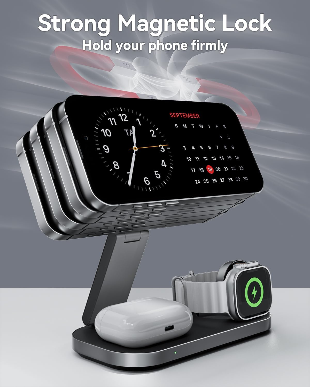 Foldable Qi2 25W Three-Device Fast Charging Station encalife