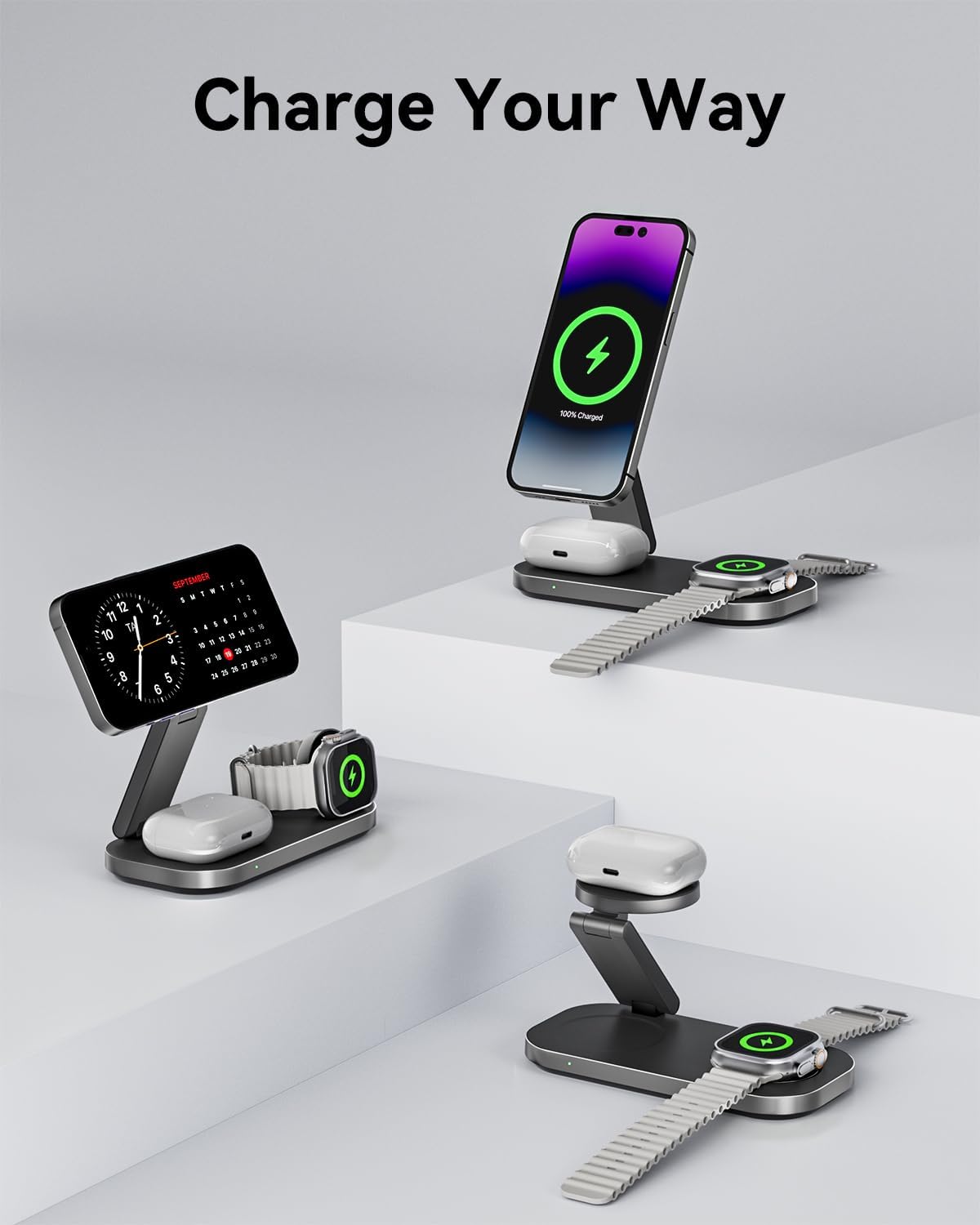 Foldable Qi2 25W Three-Device Fast Charging Station encalife