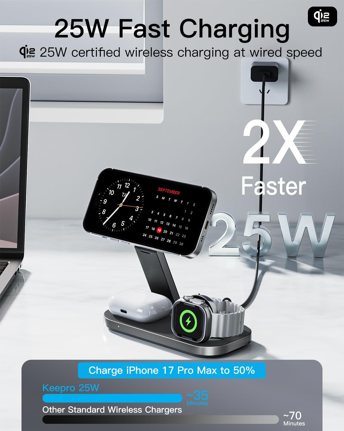 Foldable Qi2 25W Three-Device Fast Charging Station encalife