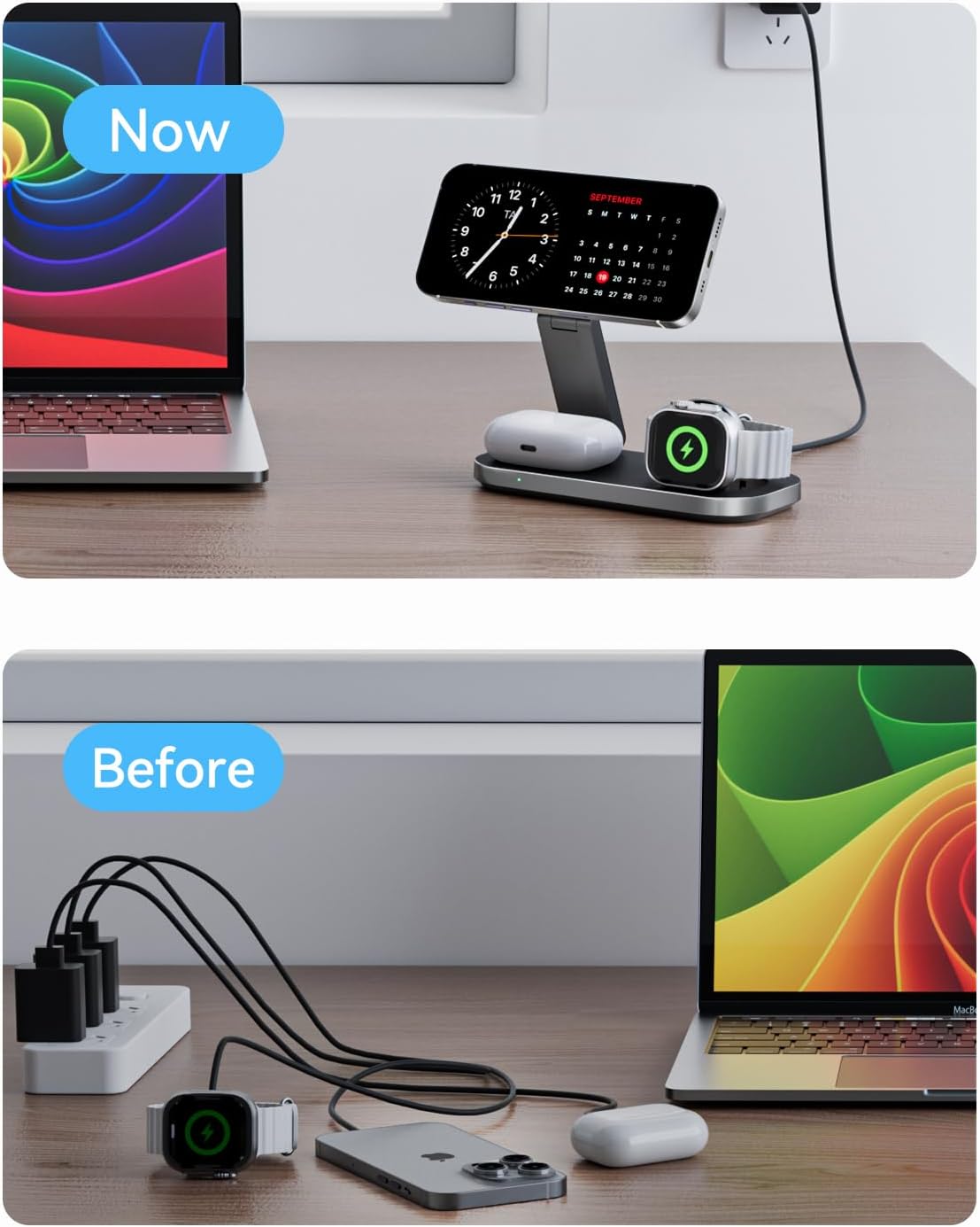 Foldable Qi2 25W Three-Device Fast Charging Station encalife