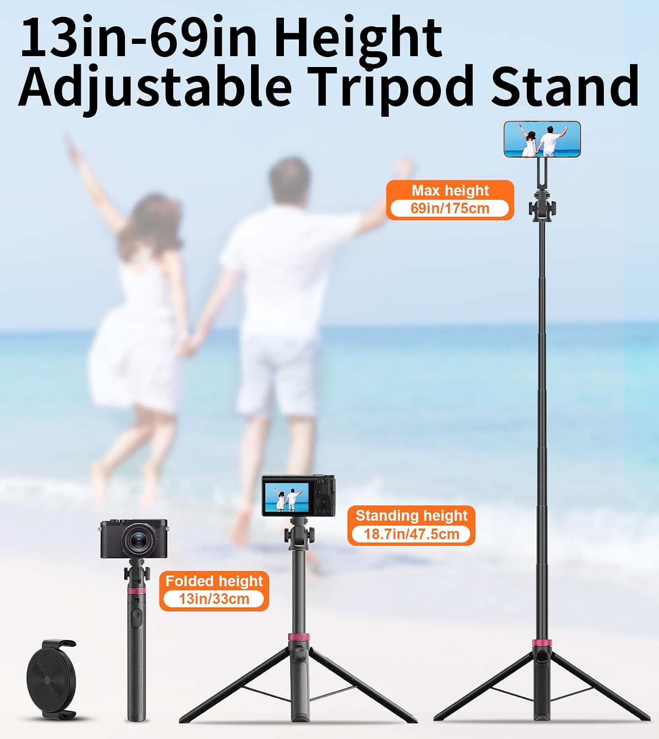 69-Inch Magnetic Phone Tripod With Rechargeable Remote encalife