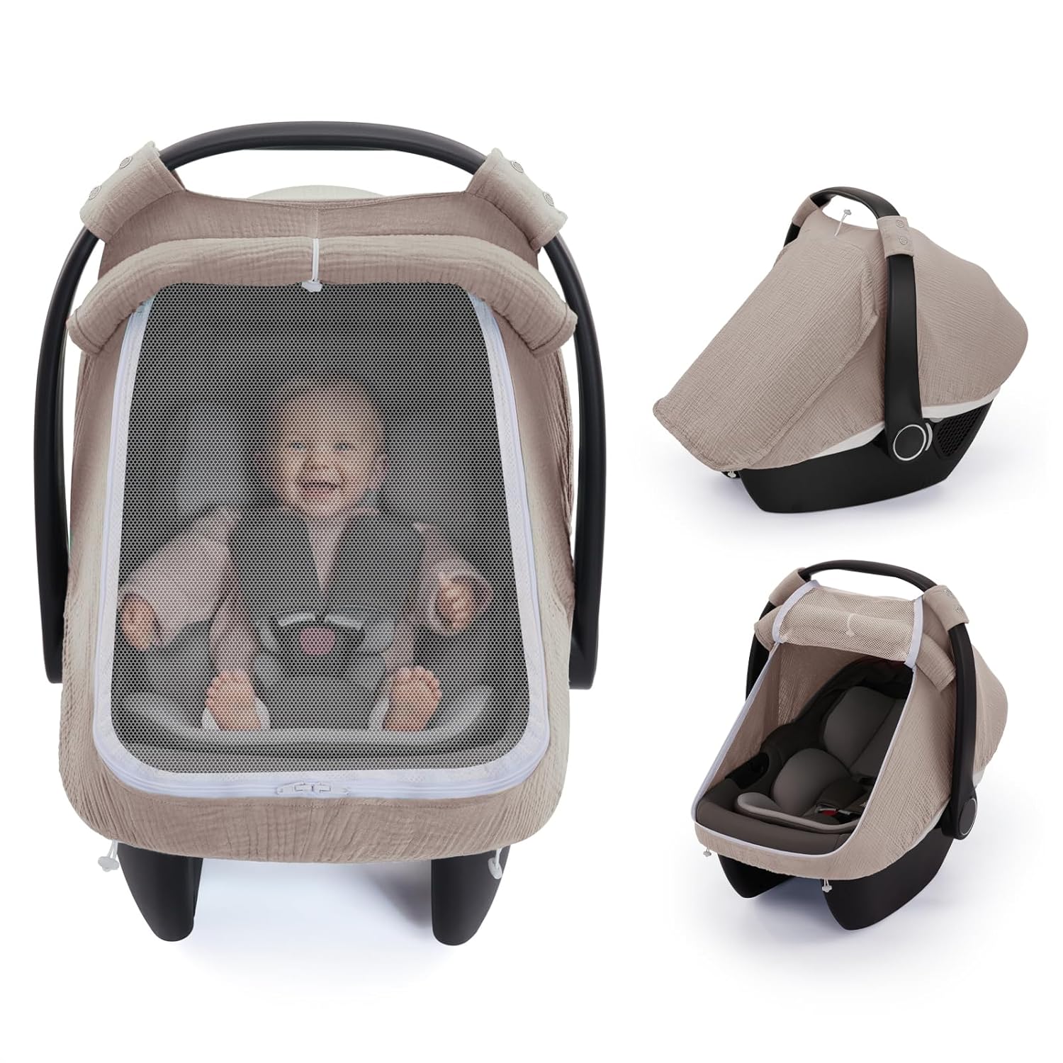 Breathable Baby Car Seat Canopy Cover Muslin Green encalife