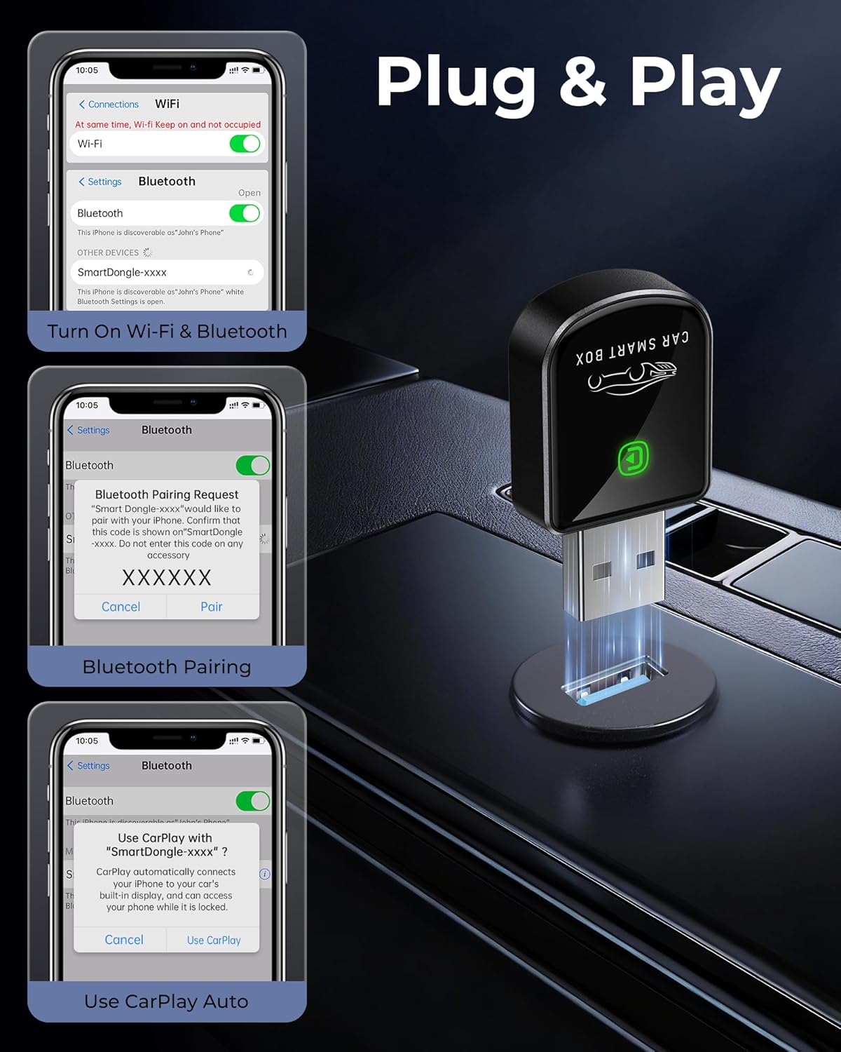 Wireless CarPlay Adapter Tiny Bluetooth Receiver encalife