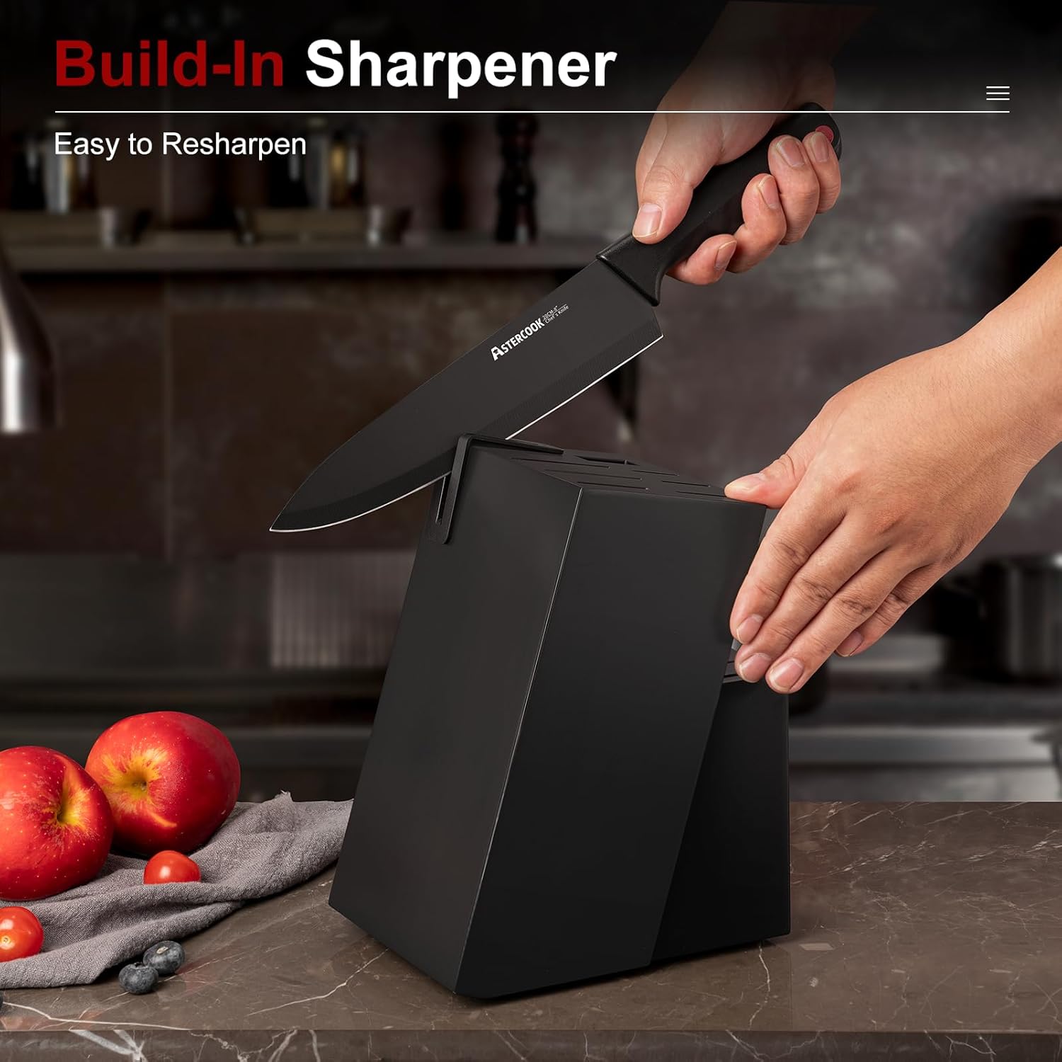 15-Piece Kitchen Knife Set with Block – German Steel, Built-in Sharpener encalife