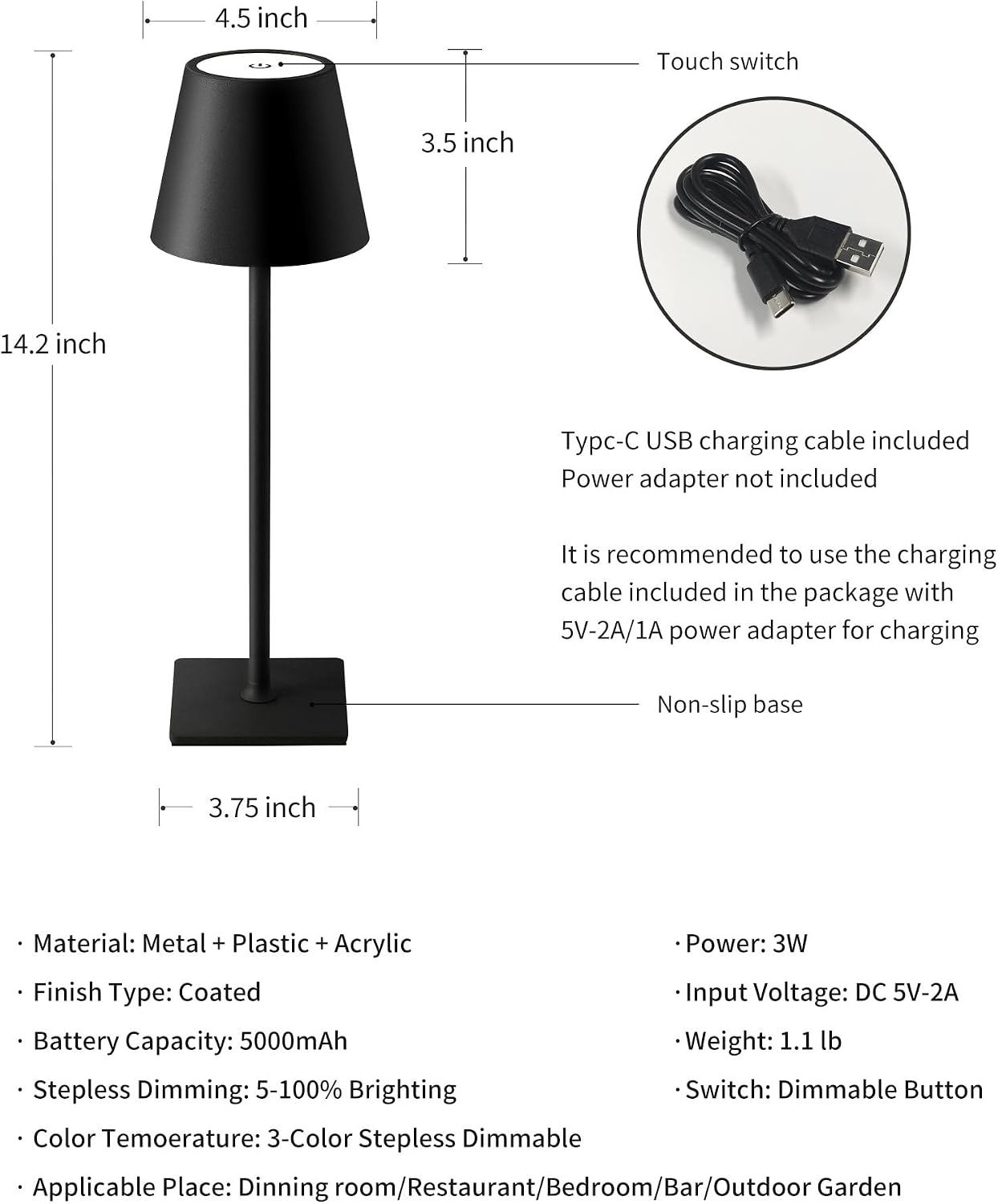 Two Cordless Rechargeable Table Lamps With Touch Dimming encalife