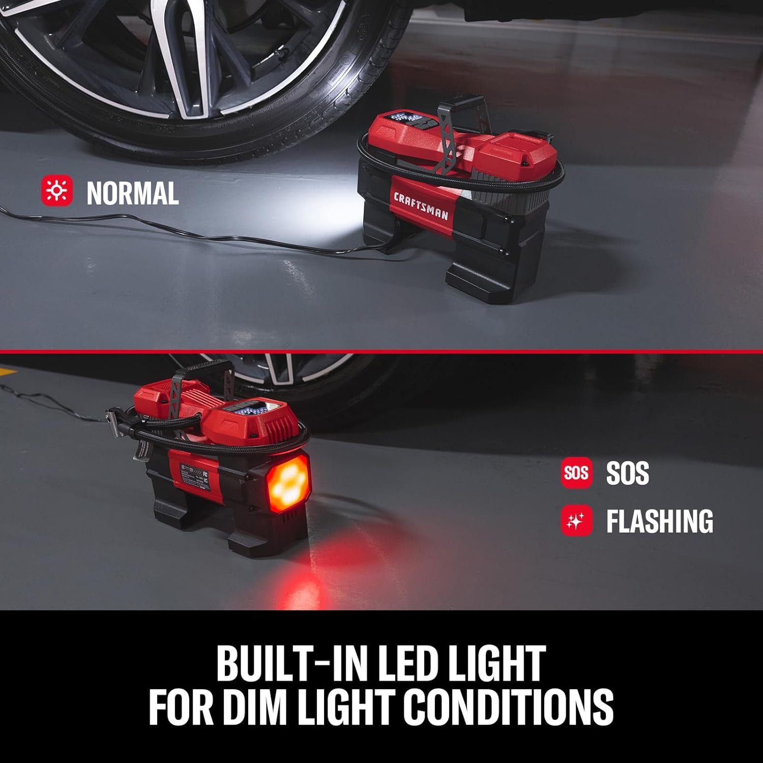 Compact 150PSI Tire Inflator With LED Light encalife