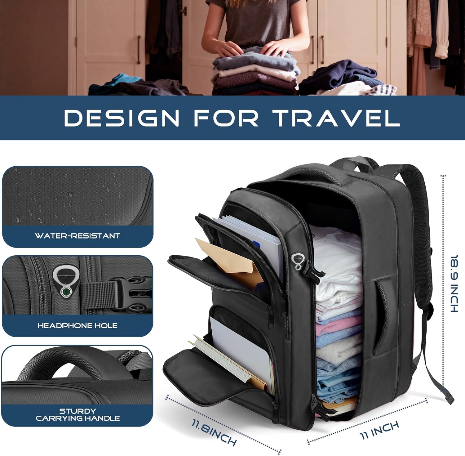 Expandable Travel Backpack Carry On Bag encalife