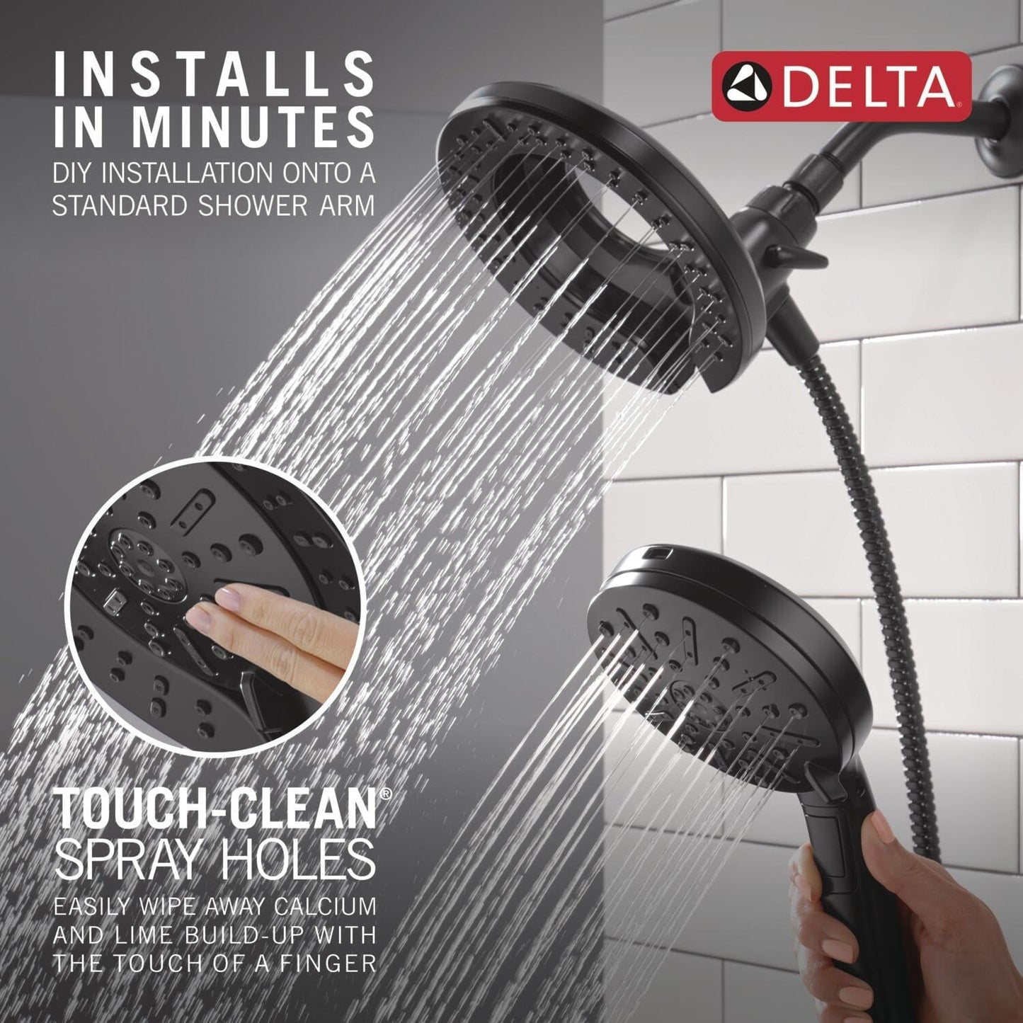 High Pressure Dual I Shower Head Black encalife