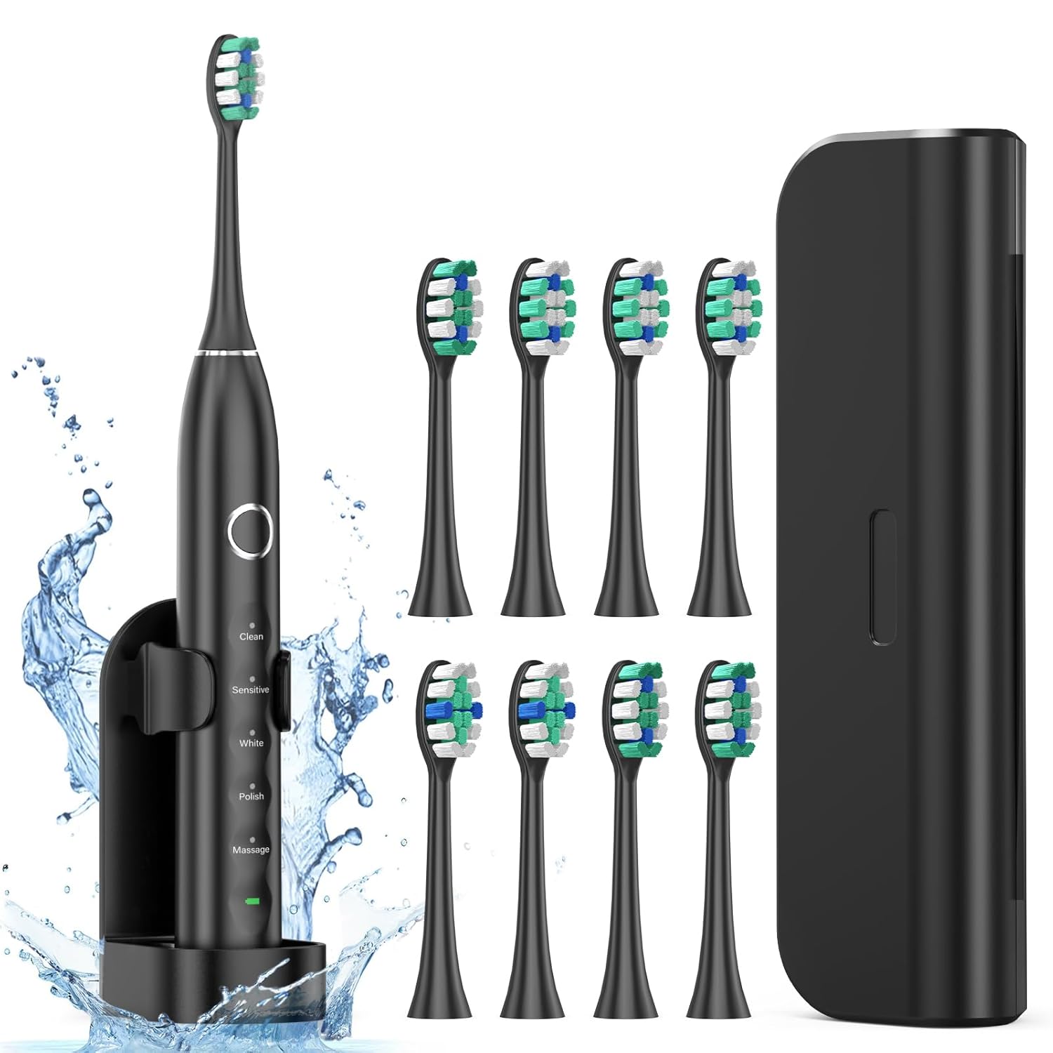 EncaLife Sonic Electric Toothbrush – Rechargeable, 8 Brush Heads, Travel Case, Long Battery
