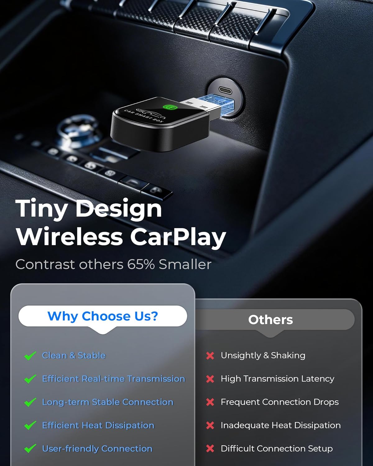 Wireless CarPlay Adapter Tiny Bluetooth Receiver encalife