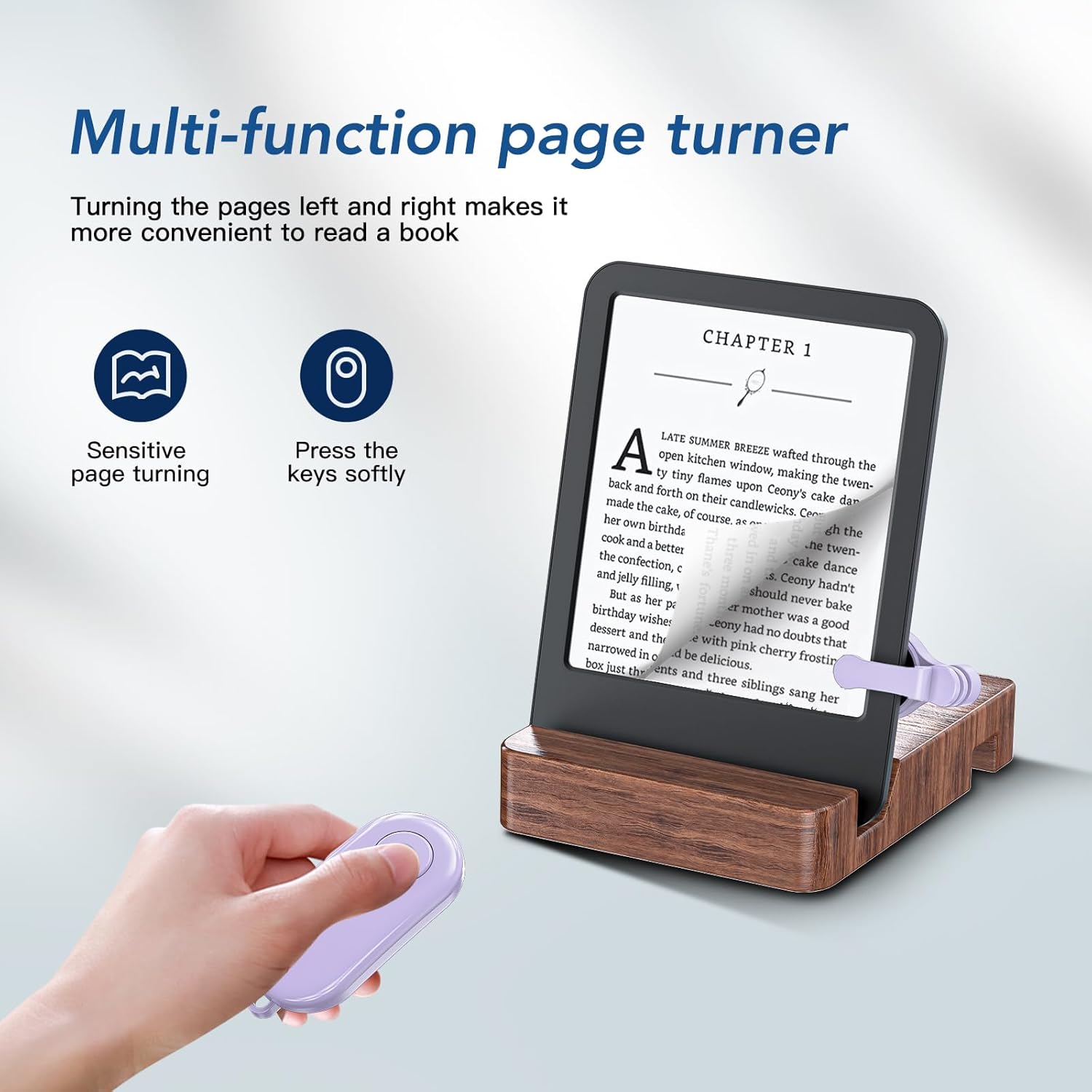 Purple Page Turner Remote for Quiet Bedtime Reading encalife