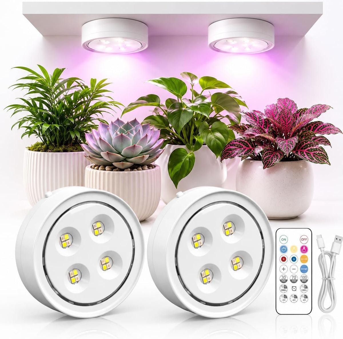 Rechargeable magnetic grow light for indoor plants
