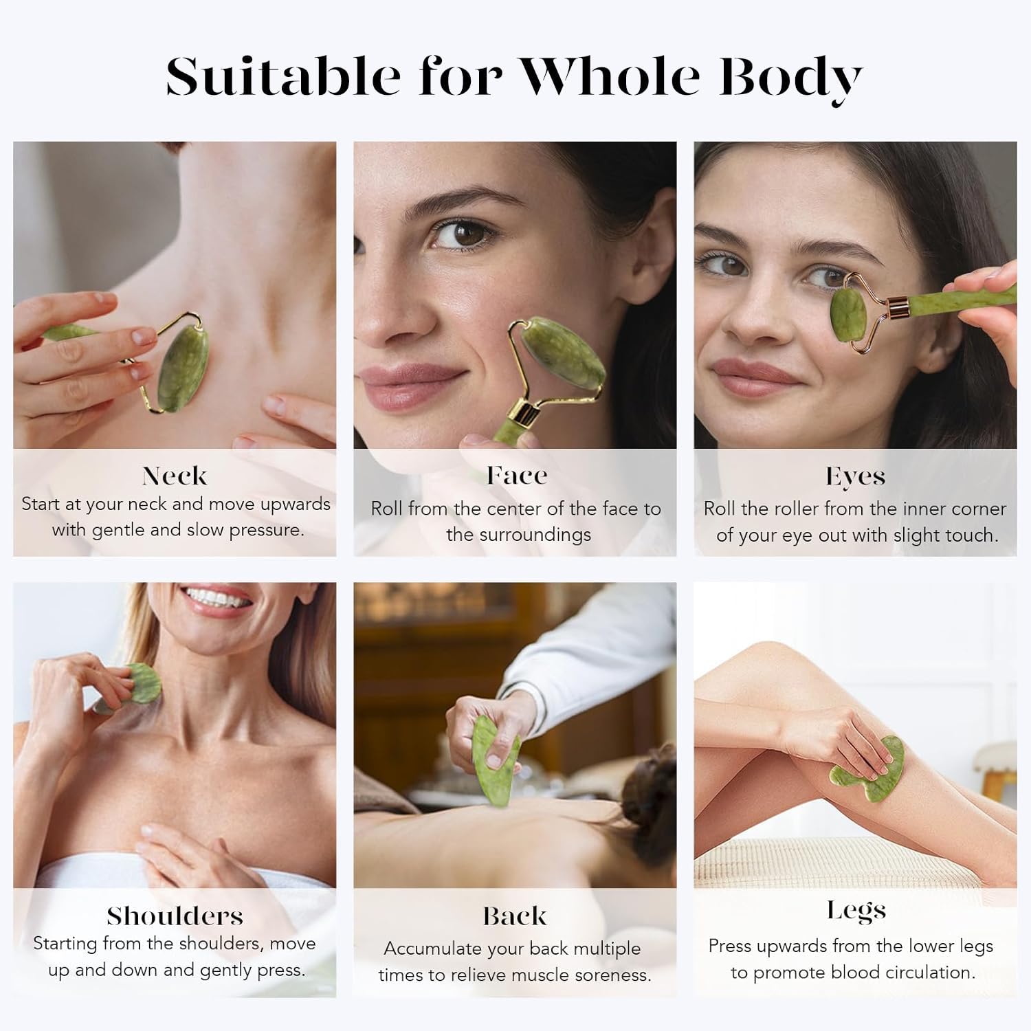 Jade Roller Gua Sha Facial Massage Beauty Set encalife
