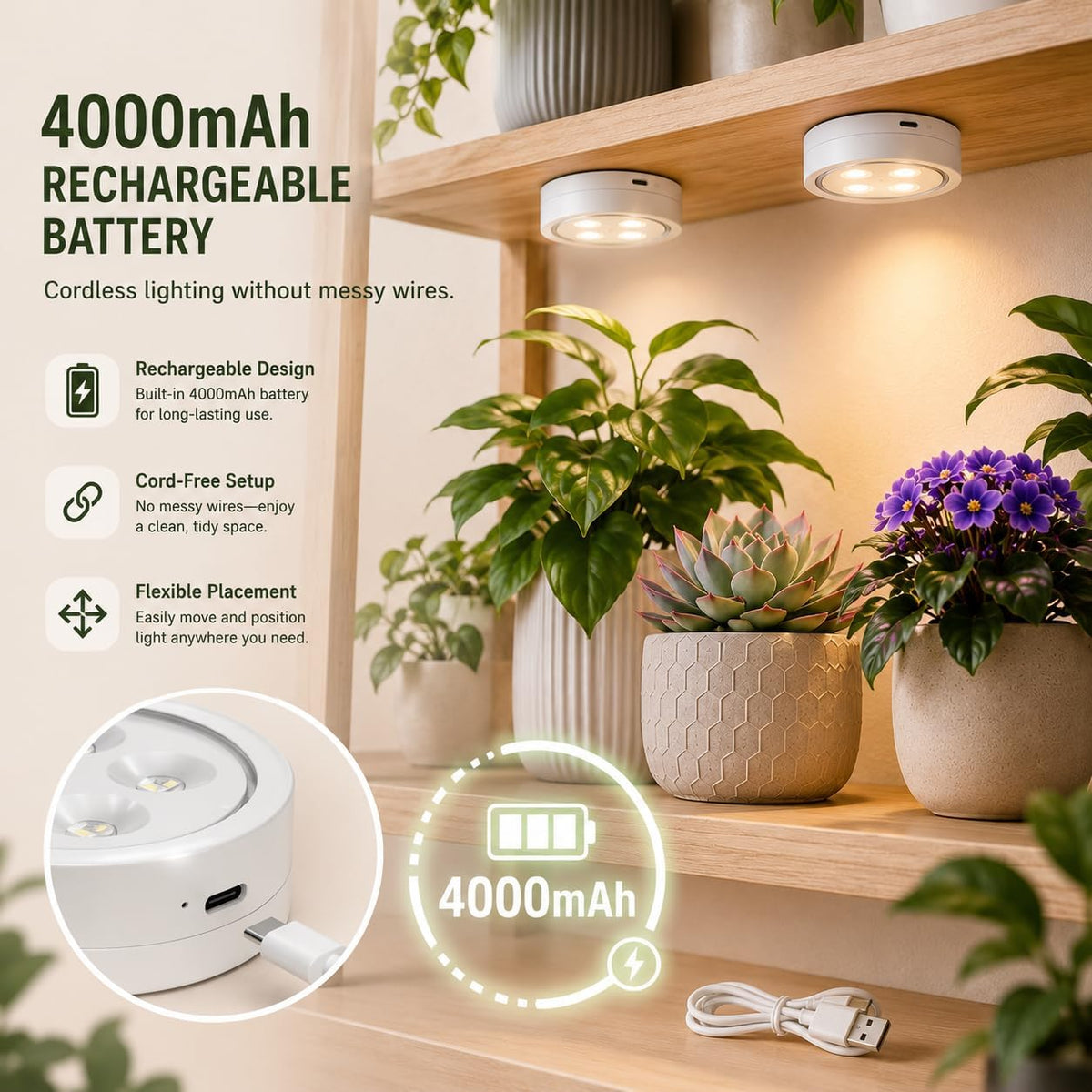 Grow Light For Indoor Plants | Rechargeable Magnetic Wireless encalife
