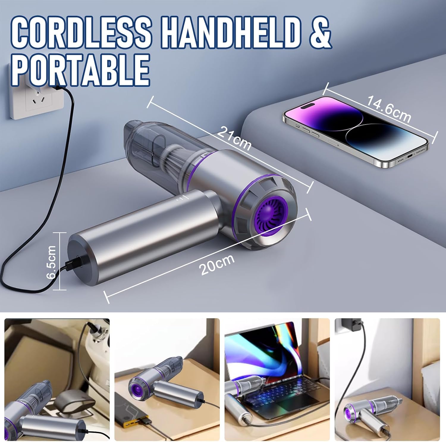 Cordless Mini Car Vacuum Cleaner 20000Pa Powerful Suction encalife
