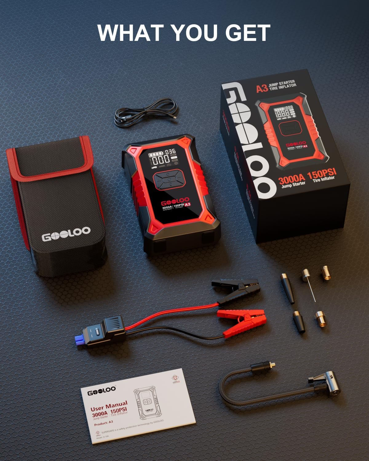 GOOLOO A3 Jump Starter Tire Inflator Kit encalife