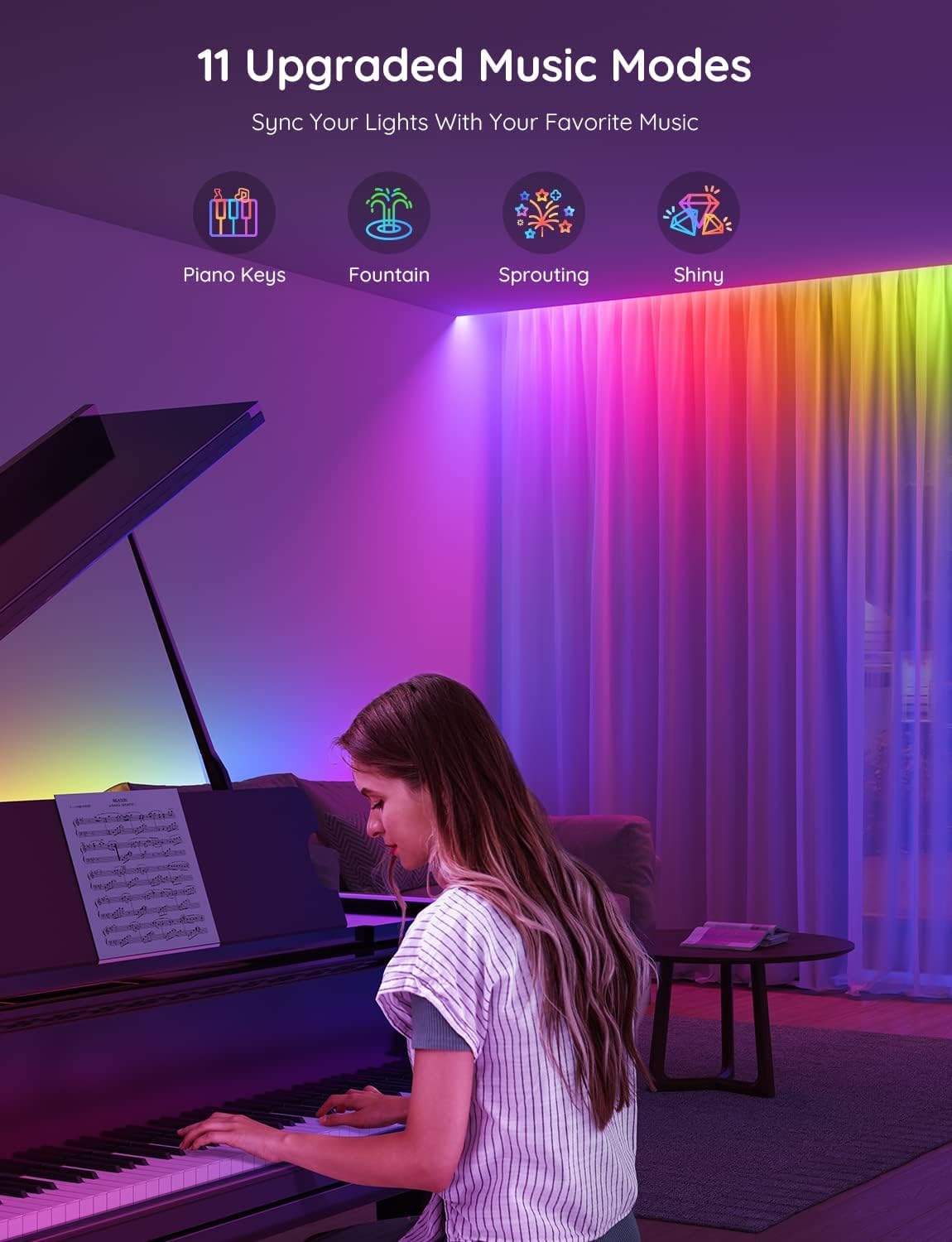 32.8ft Smart RGB Lighting Strip for Bedroom Decor encalife