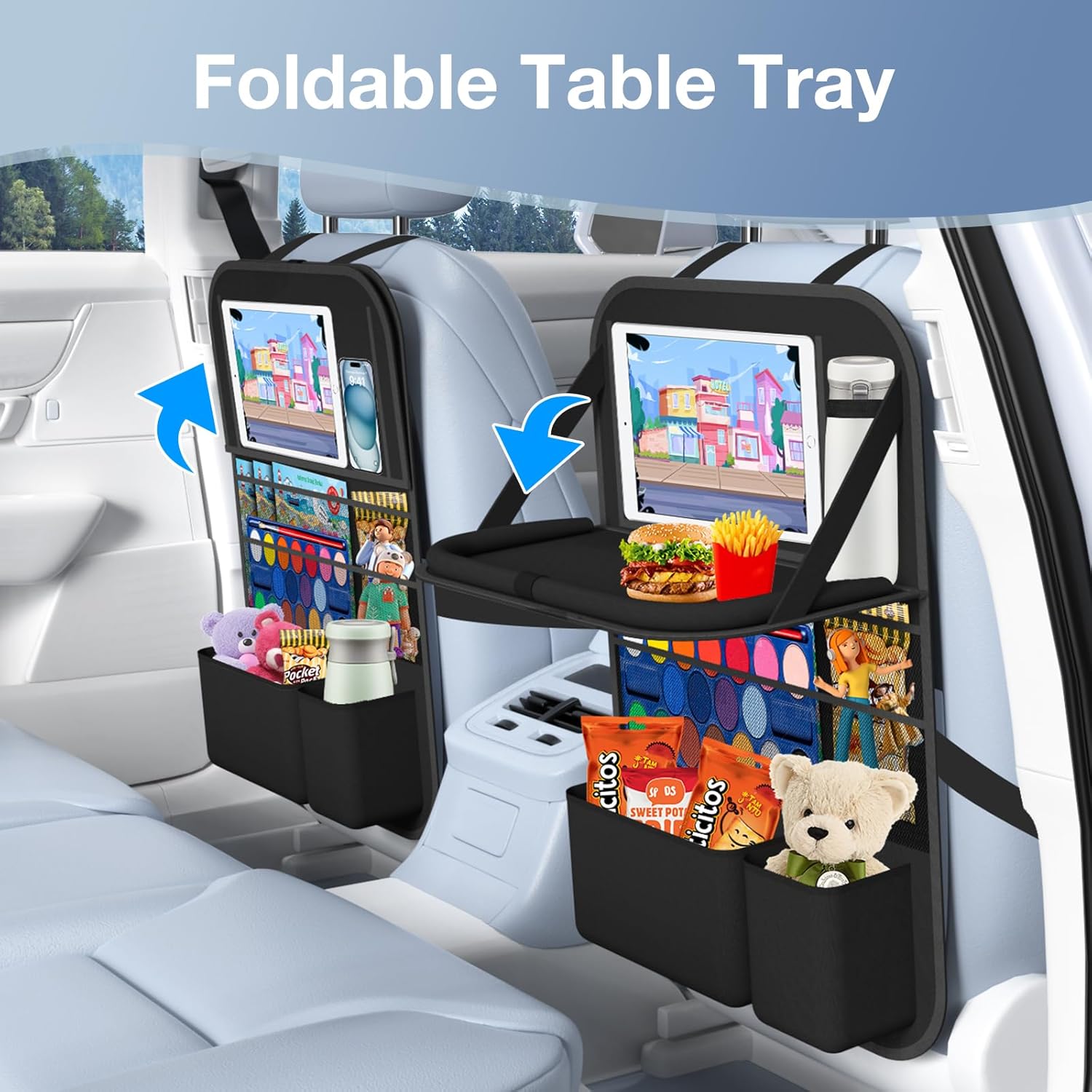 Foldable Tray Car Backseat Organizer with Tablet encalife