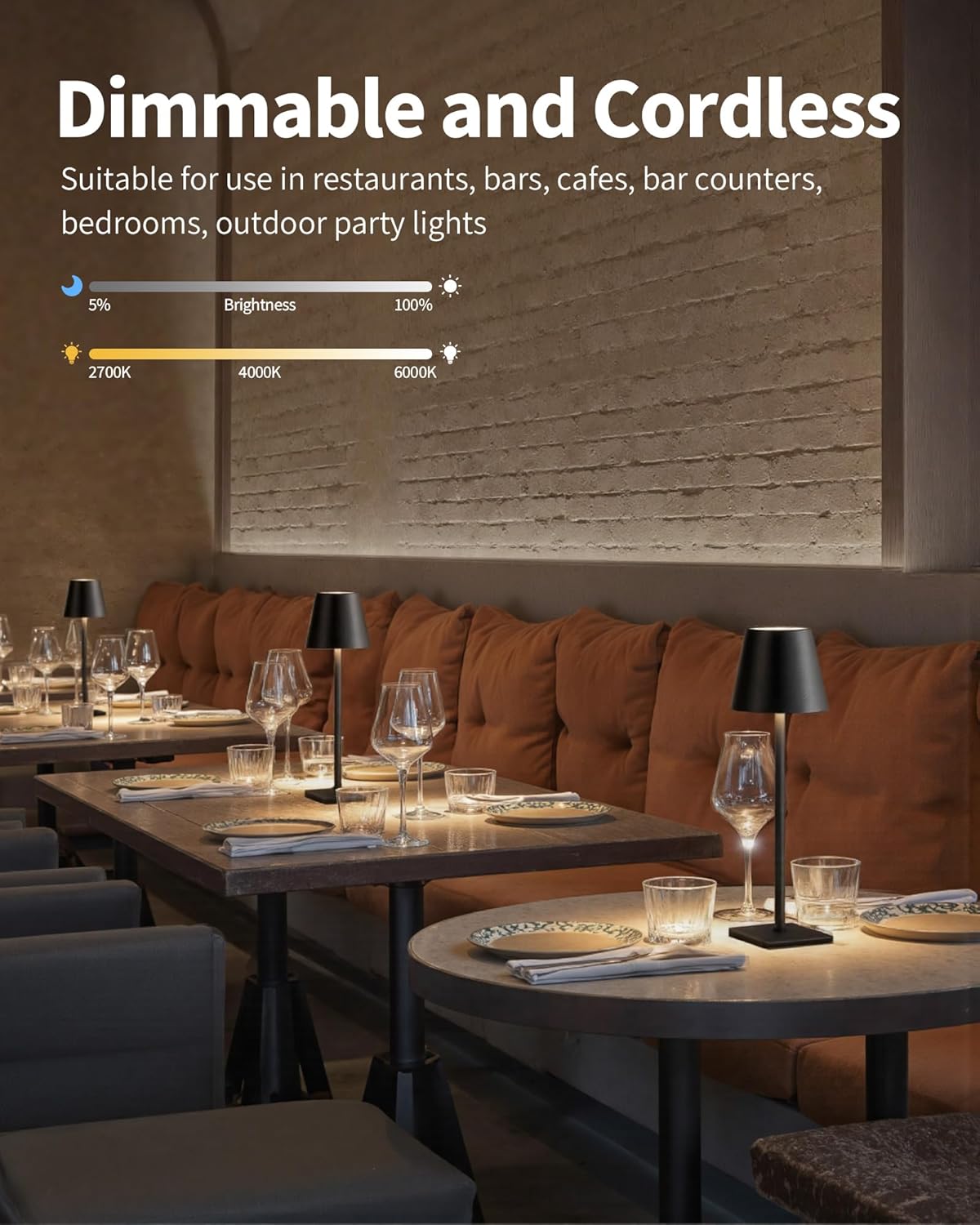 Two Cordless Rechargeable Table Lamps With Touch Dimming encalife
