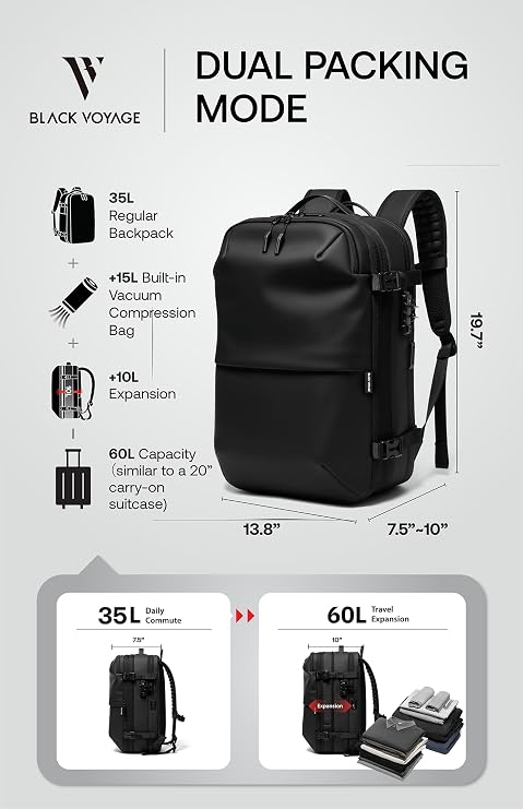 60L Vacuum Compression Travel Backpack TSA Lock encalife