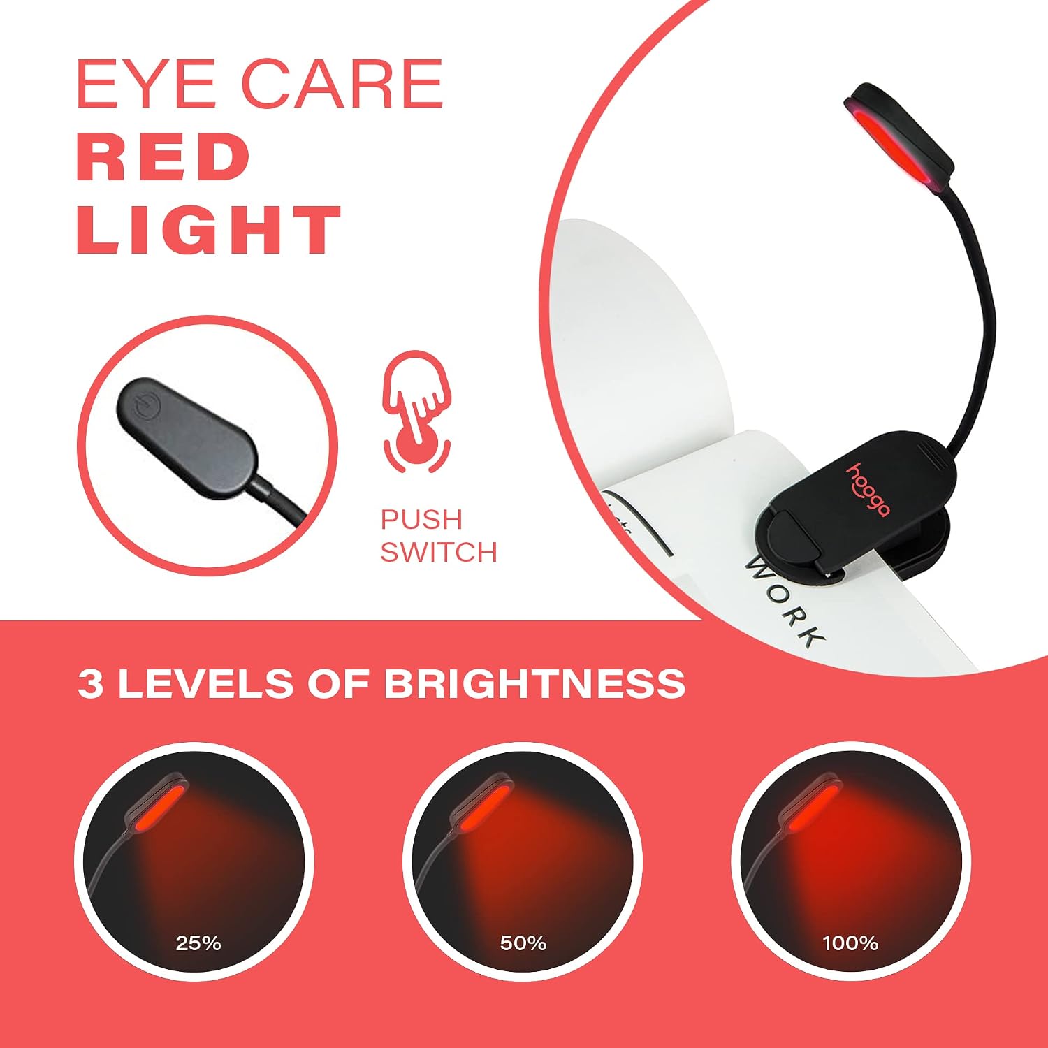 Rechargeable Red Book Reading Light Eye Protection Clip encalife