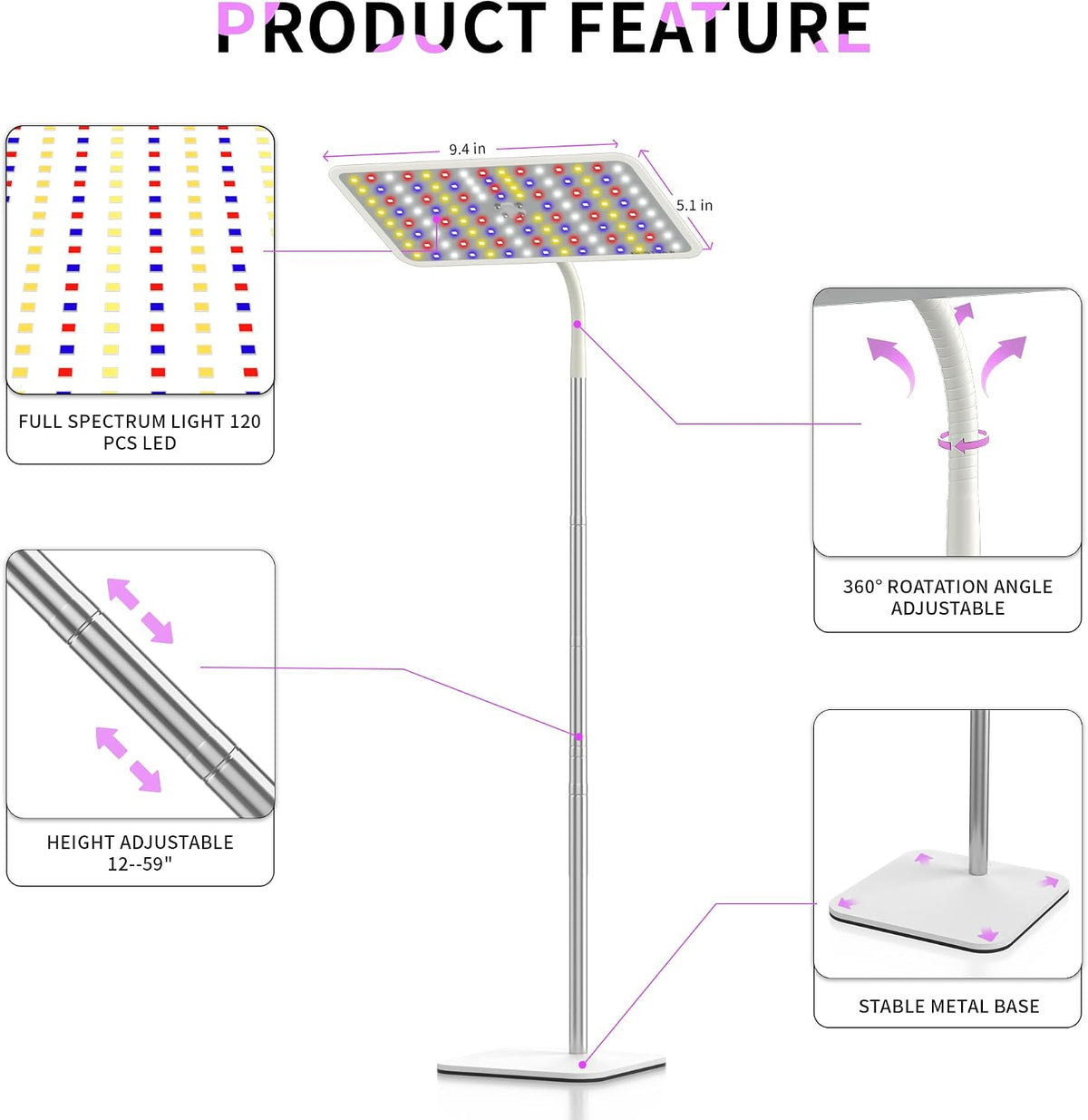Grow Light For Indoor Plants | Full Spectrum Stand encalife