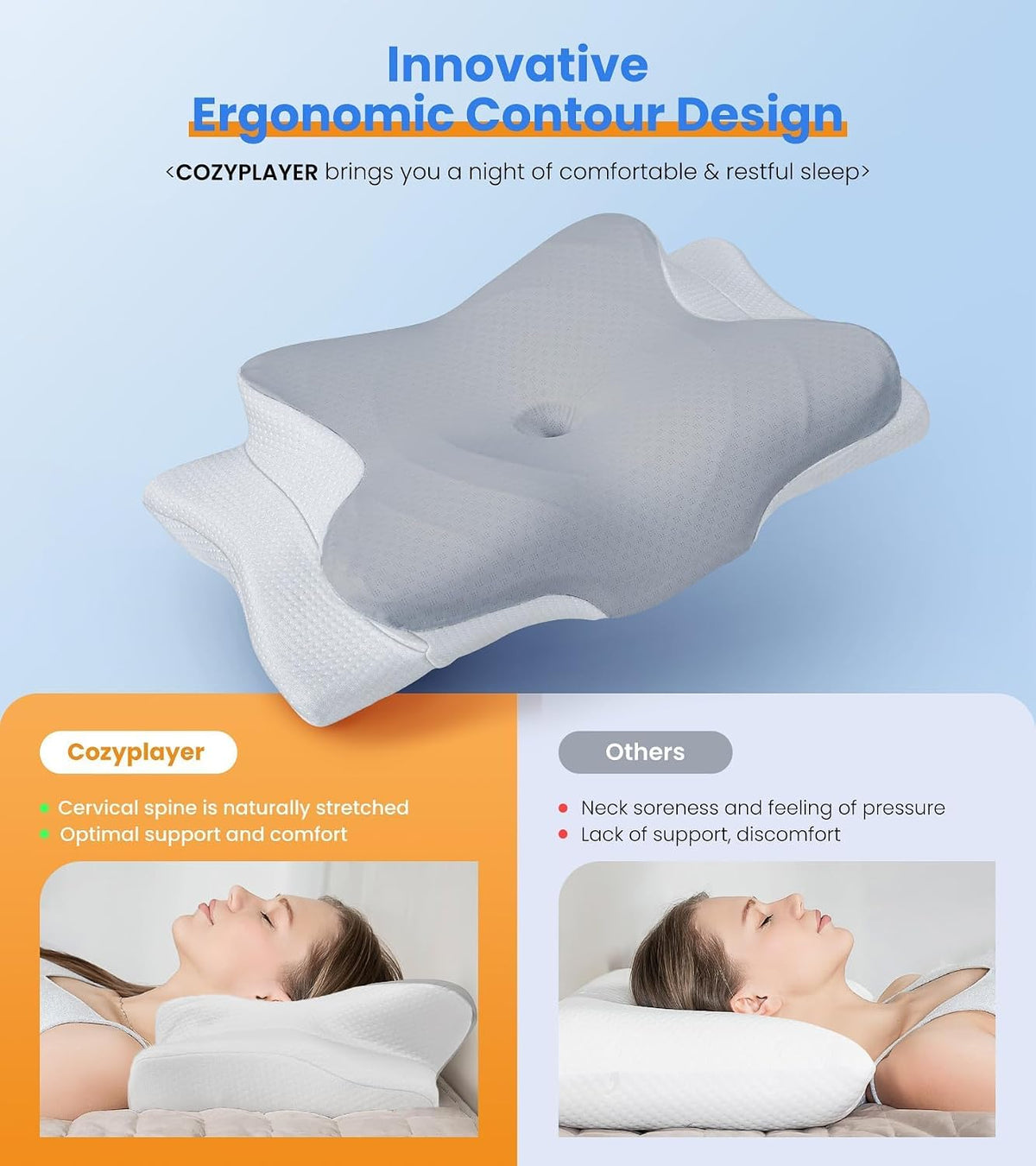 Side Sleeper Cervical Memory Foam Pillow encalife