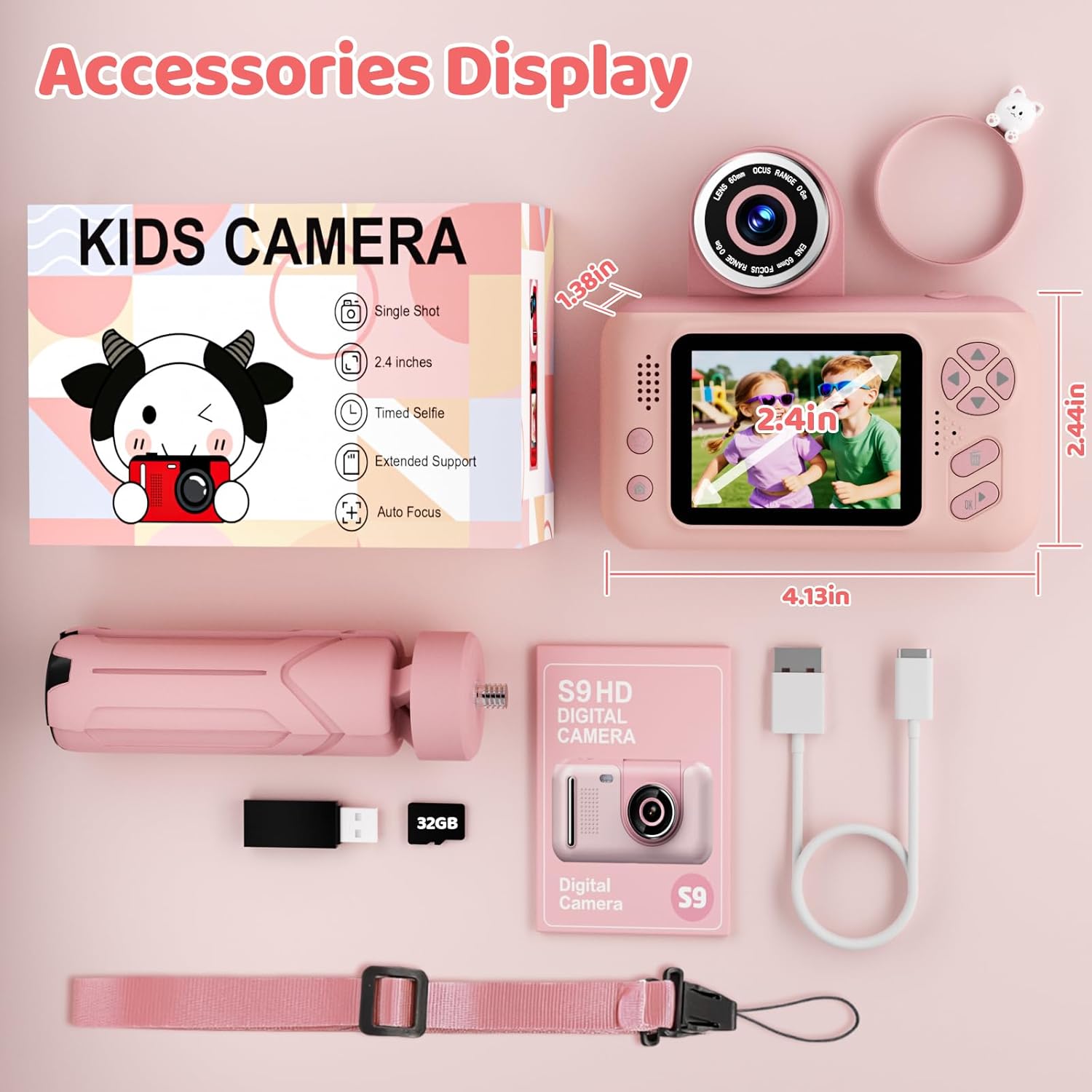 Kids Camera for Girls with Tripod & 32GB Card encalife