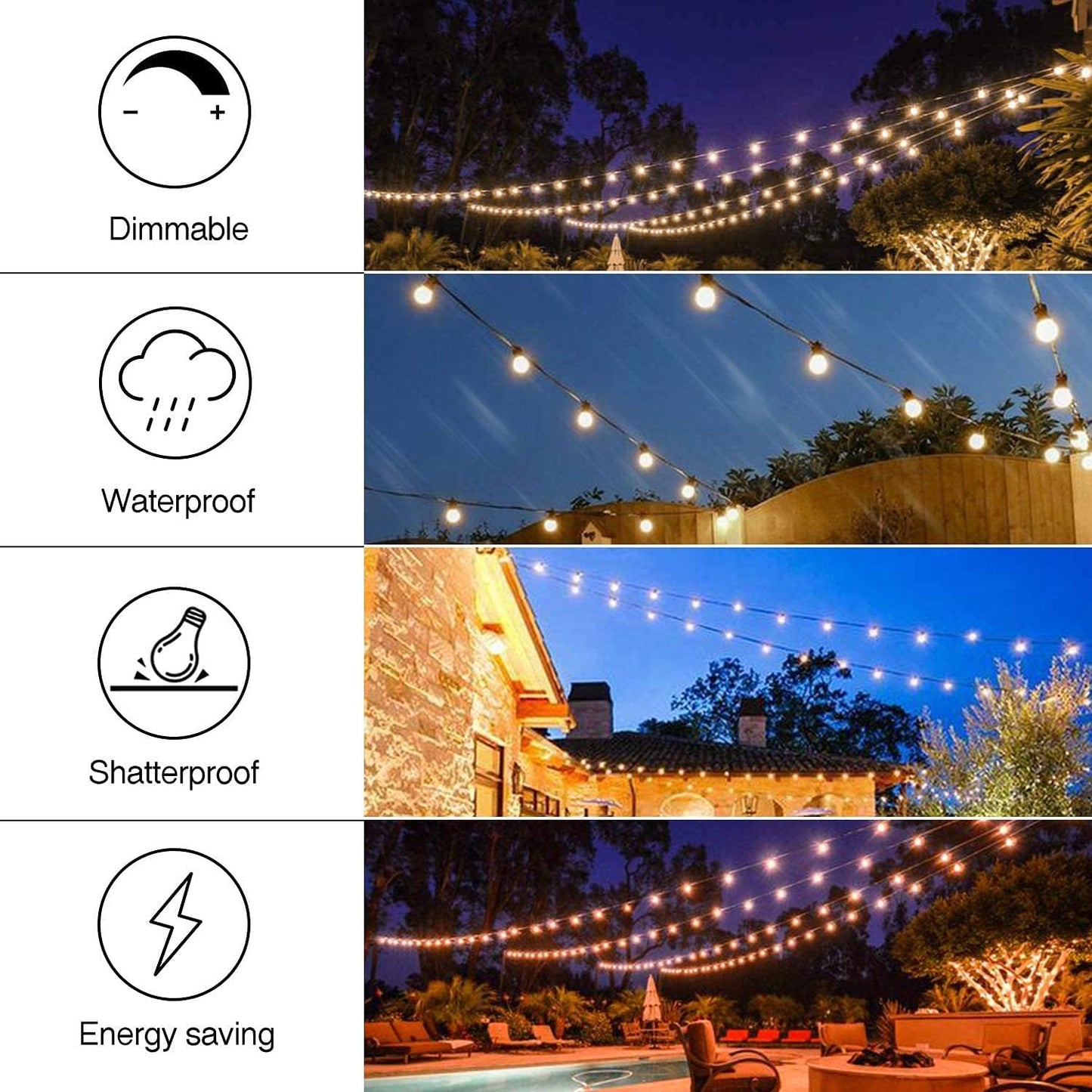 102FT Outdoor String Lights I Waterproof LED Patio & Garden Lights encalife
