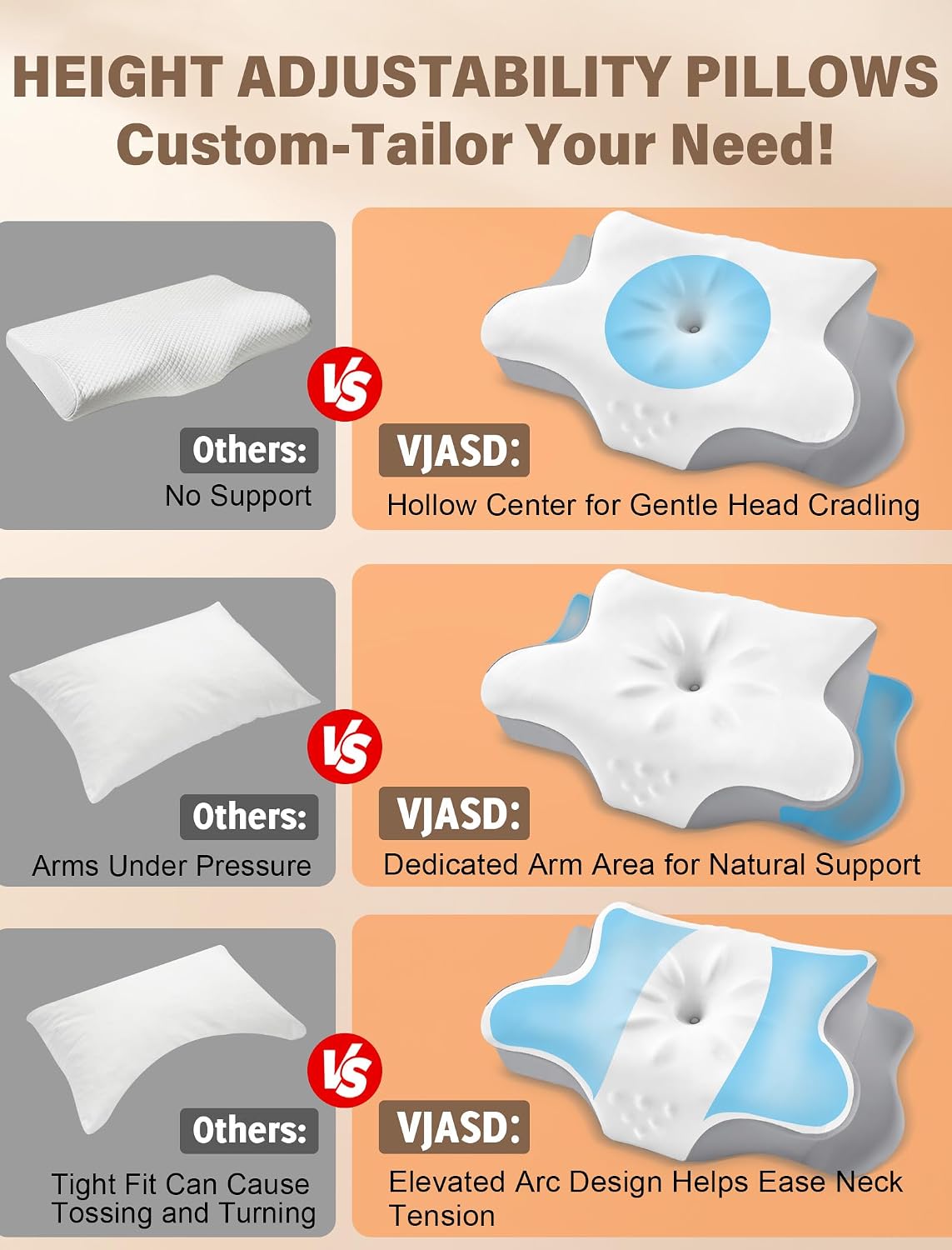 Side Sleeper Cervical Contour Memory Pillow encalife