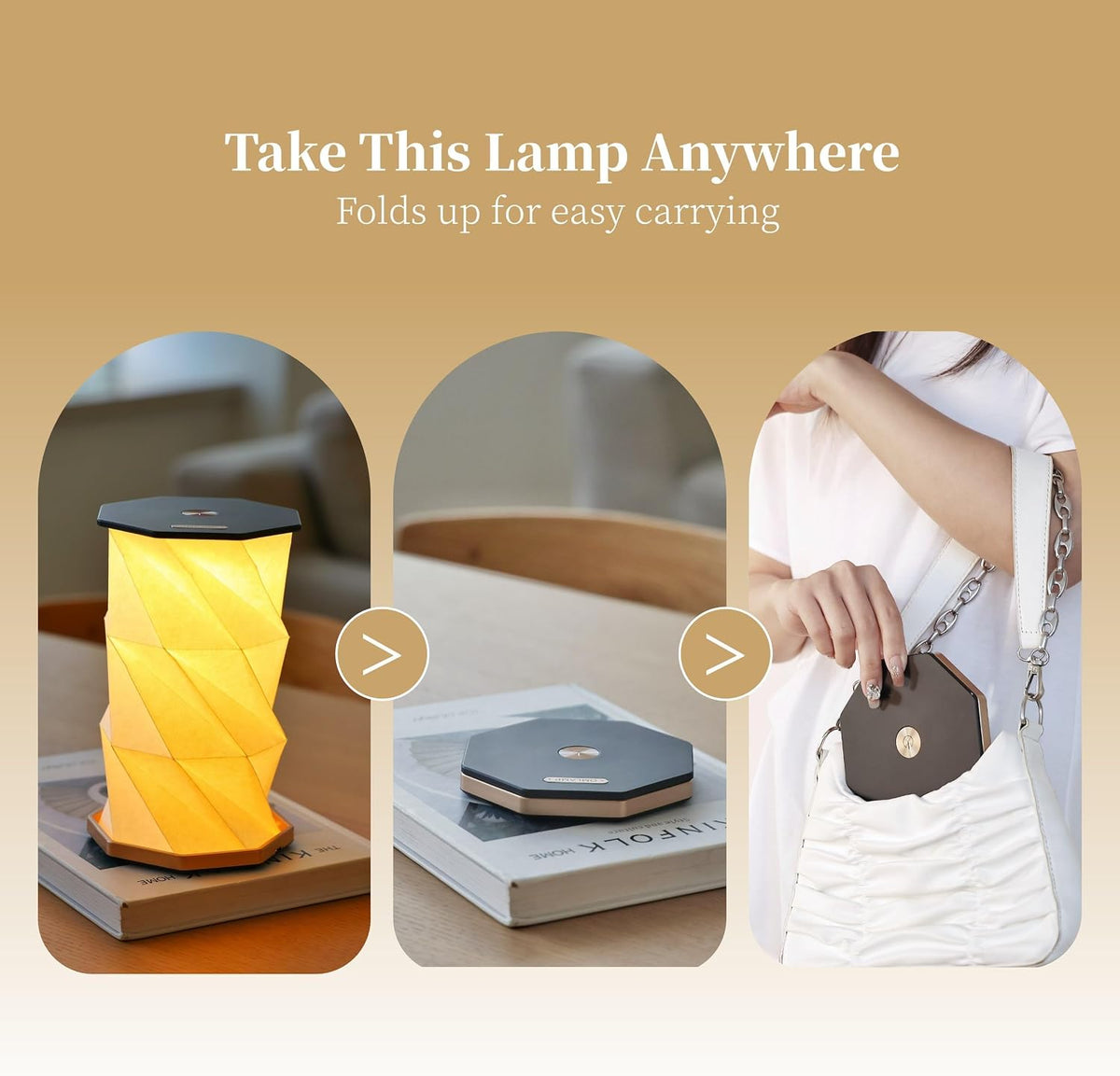 Foldable Rechargeable Travel Lamp With Warm Touch Dimming encalife
