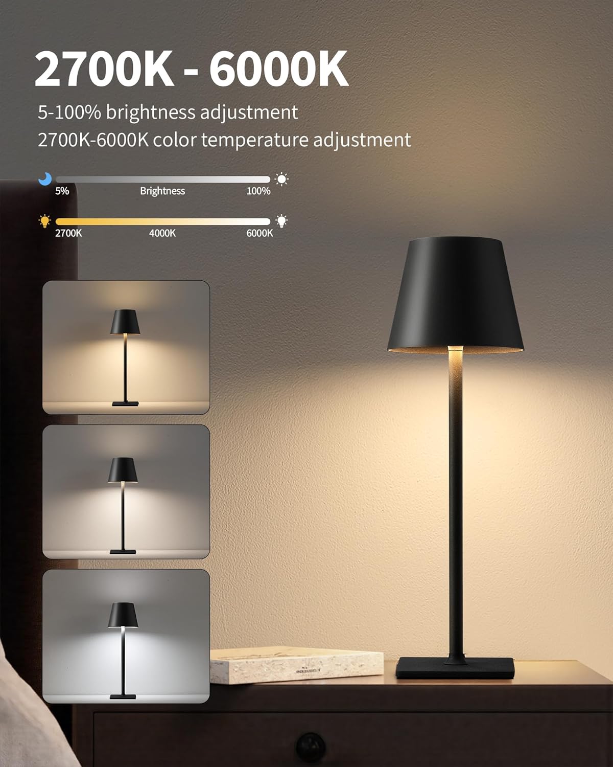 Two Cordless Rechargeable Table Lamps With Touch Dimming encalife