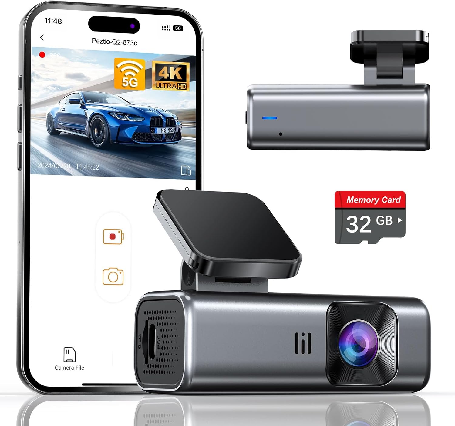 4K UHD car dash camera with 160 degree wide angle lens