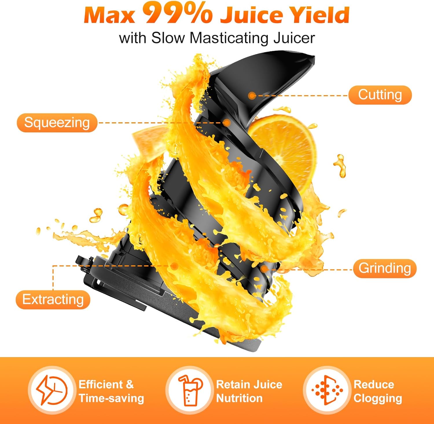 EncaLife Cold Press Juicer Machine – 5.8” Feed Chute, 400W Slow Masticating Juicer encalife
