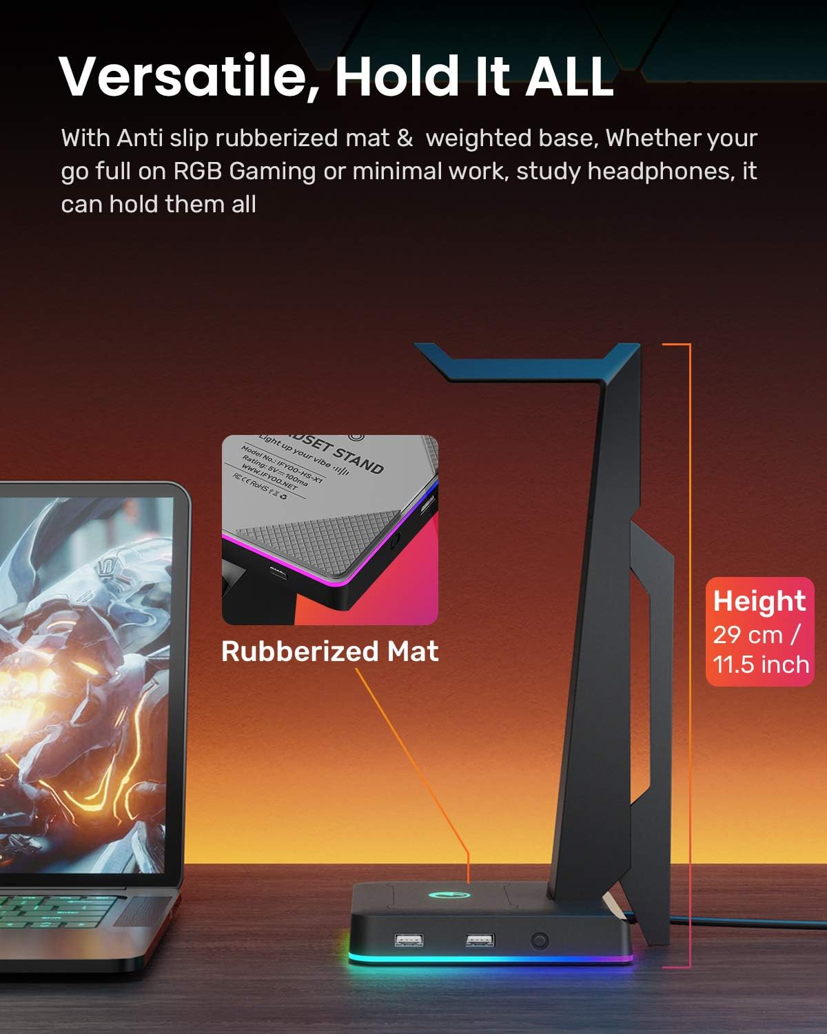 RGB Lighting Gaming Headset Stand USB Hub encalife