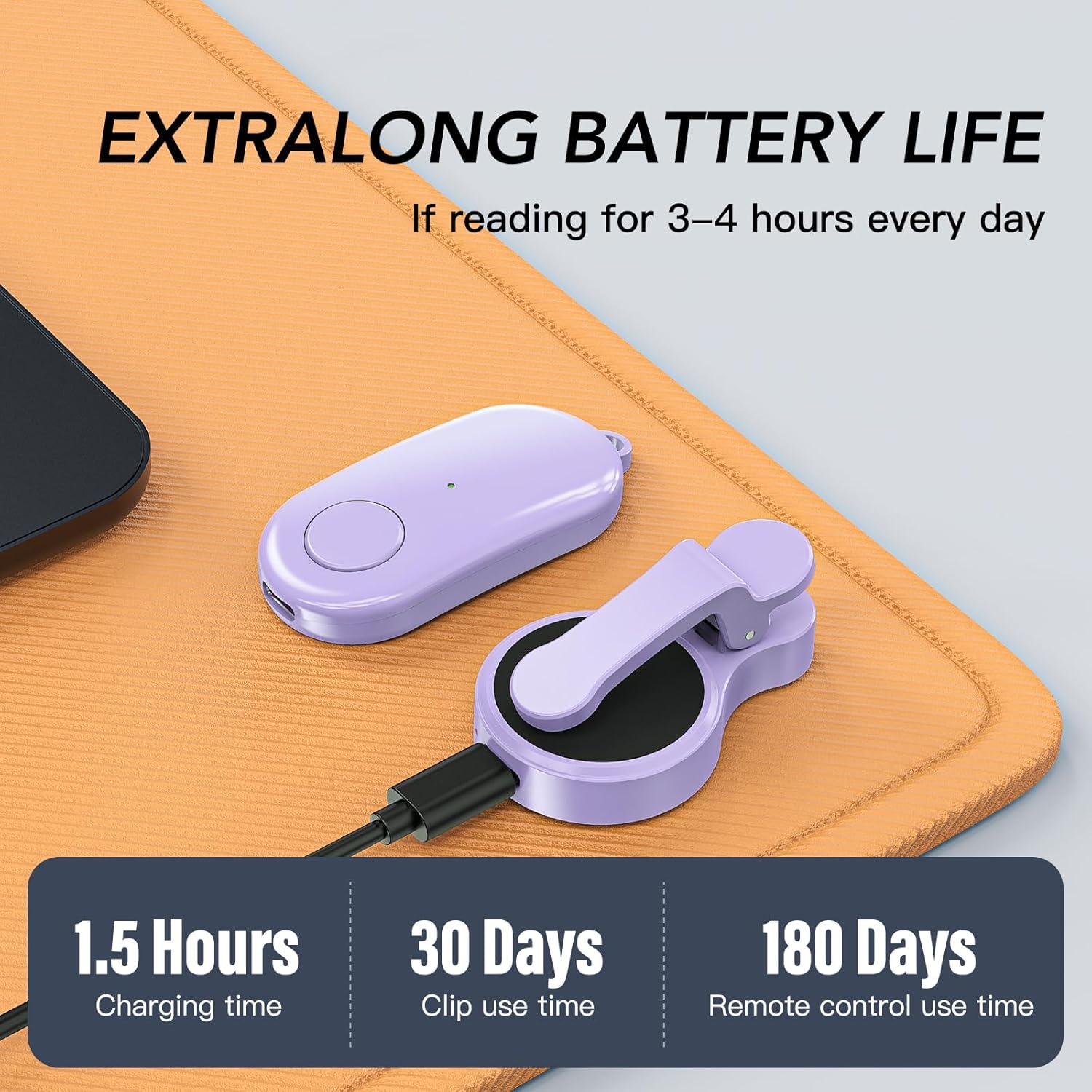 Purple Page Turner Remote for Quiet Bedtime Reading encalife