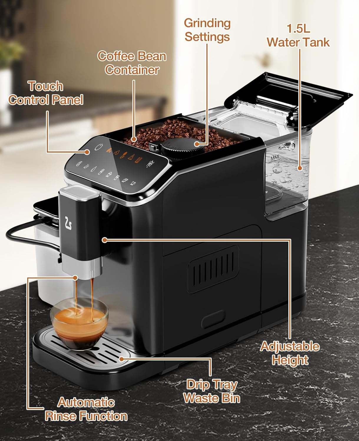 20 Bar Espresso Machine with Grinder & Frother encalife