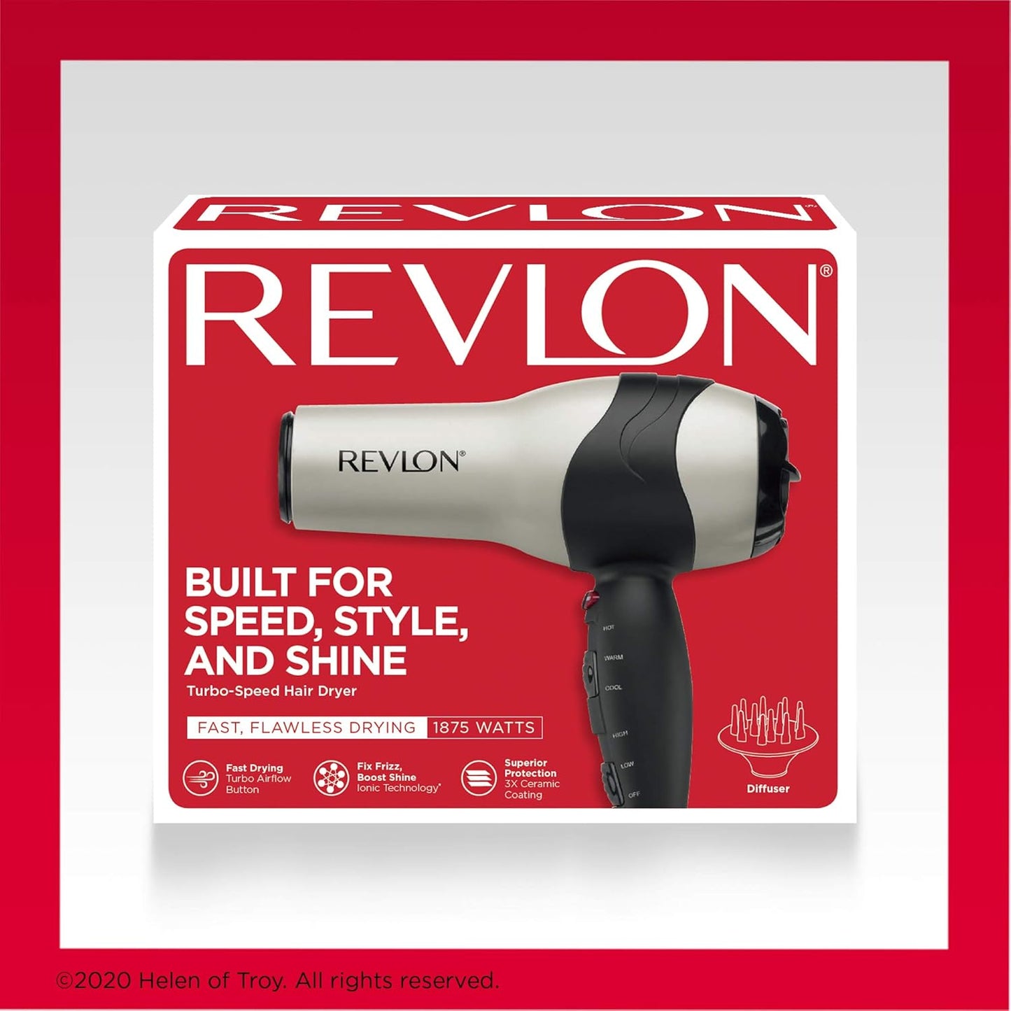 REVLON Turbo Hair Dryer | 1875 Watts of Maximum Shine, Fast Dry (Silver) encalife