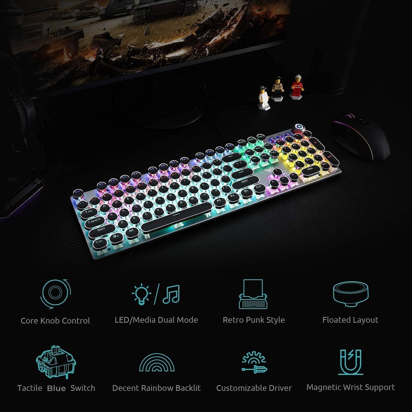 Encalife Retro Mechanical Gaming Keyboard RGB encalife