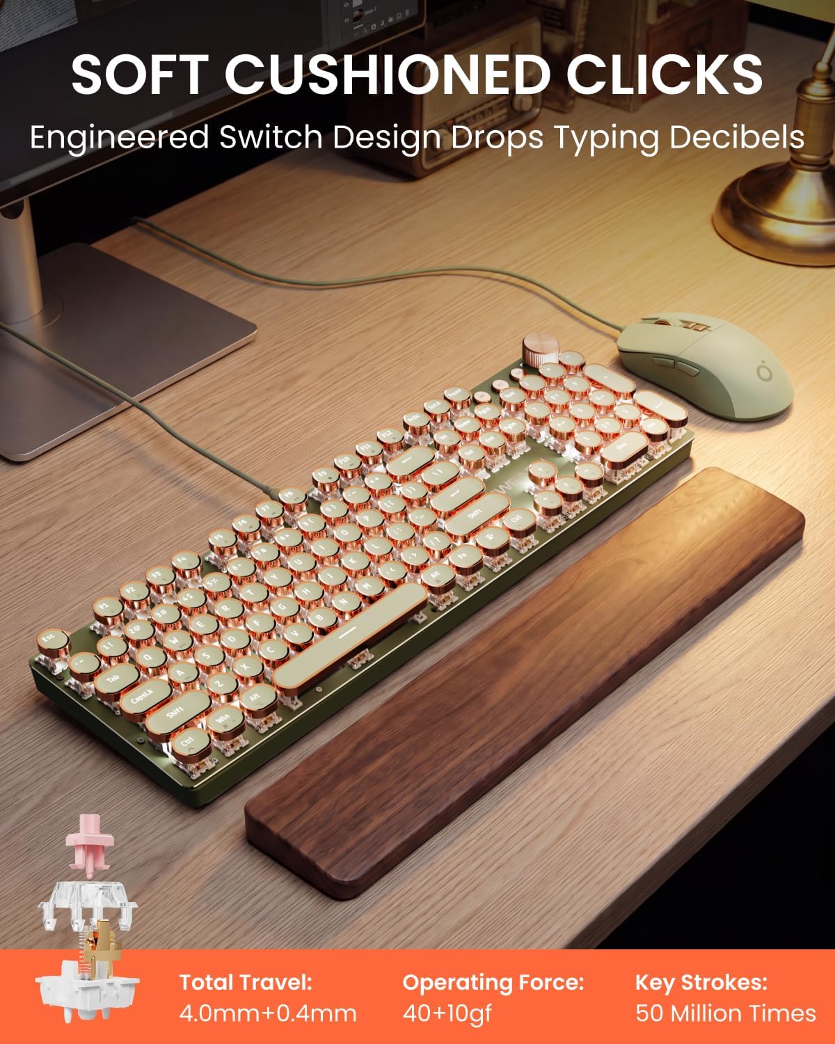 Gaming Typewriter Keyboard Mouse Combo RGB Retro encalife