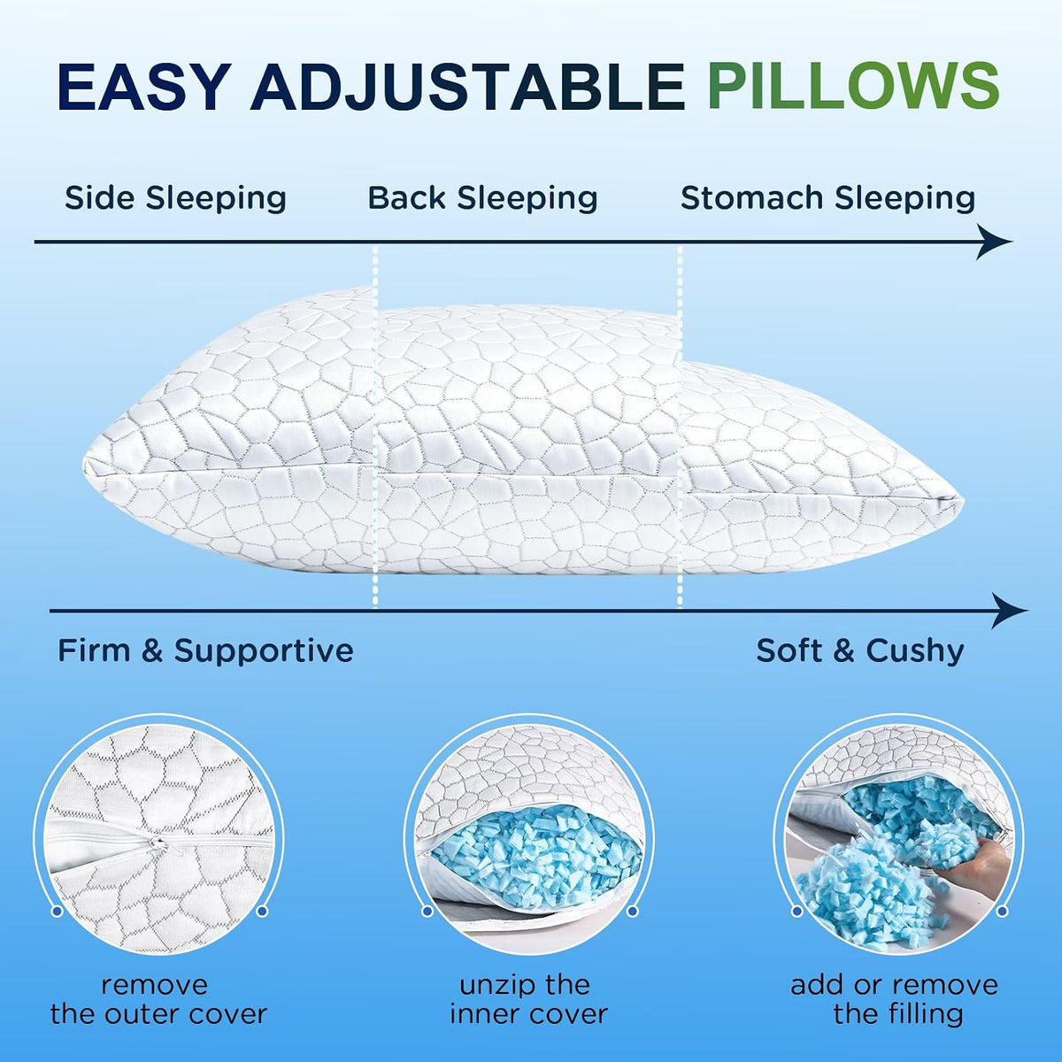 Side Sleeper Cooling Adjustable Memory Pillow encalife