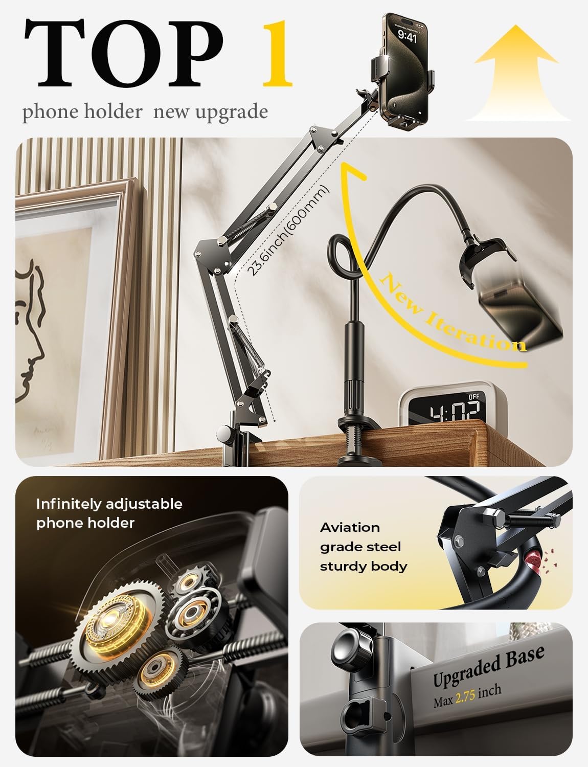 Flexible Gooseneck Mobile Stand For Bed And Desk encalife