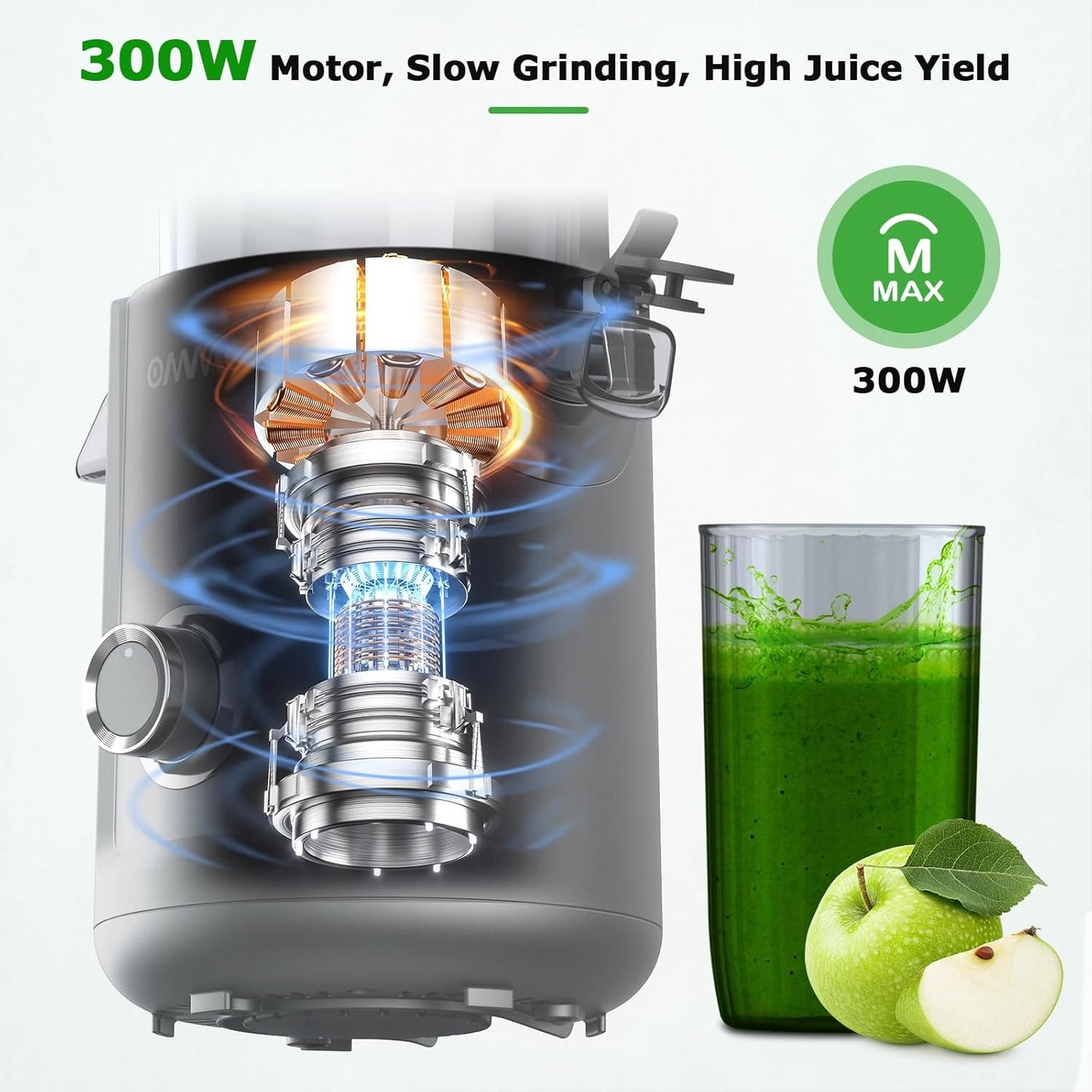 Electric Juicer Cold Press | 5.1” Wide Chute Slow Masticating encalife
