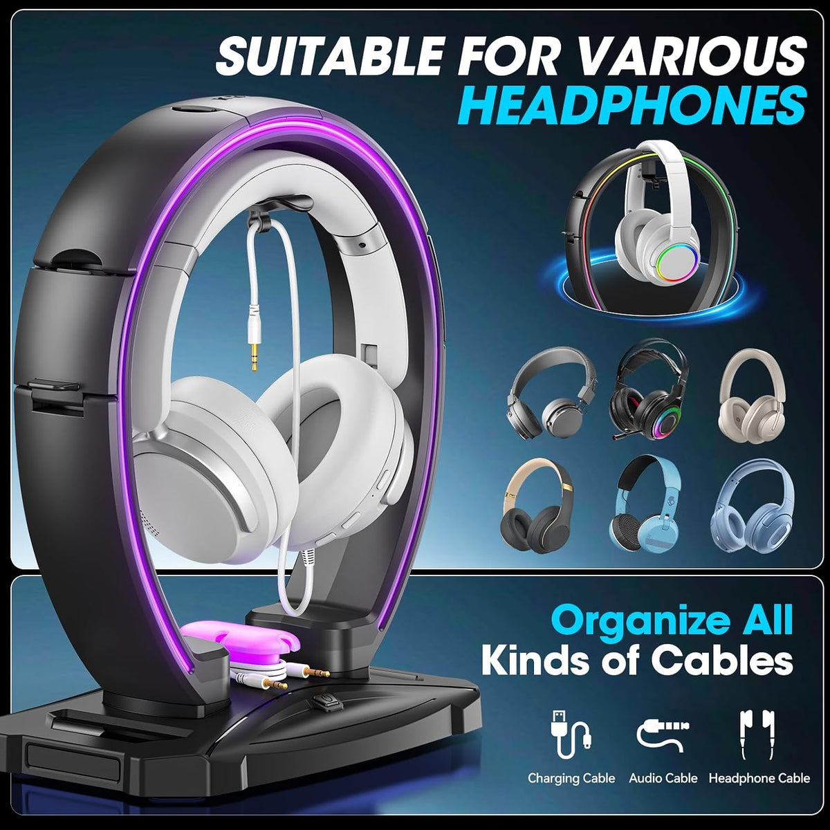 RGB Lighting Headset Controller Stand encalife