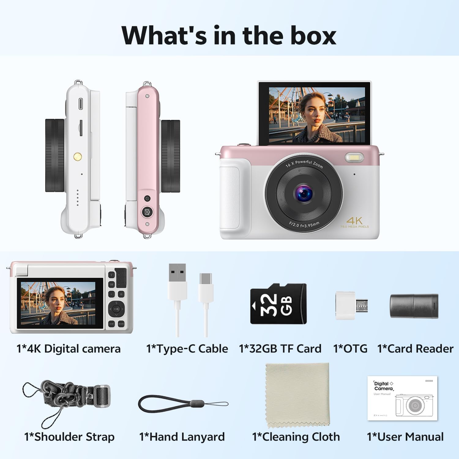 Pink 75MP 4K WiFi Vlogging Camera encalife