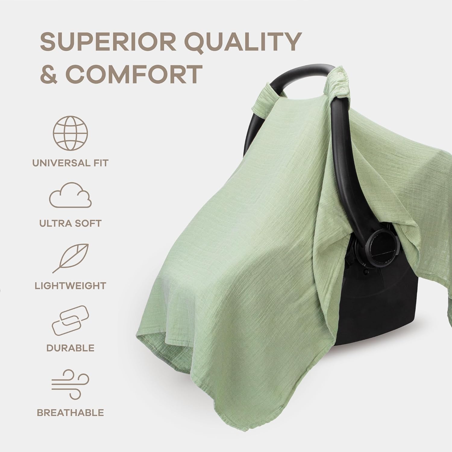 Breathable Bamboo Muslin Baby Car Seat Canopy Sage encalife