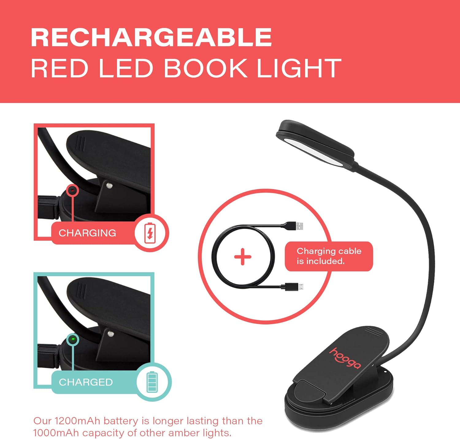 Rechargeable Red Book Reading Light Eye Protection Clip encalife