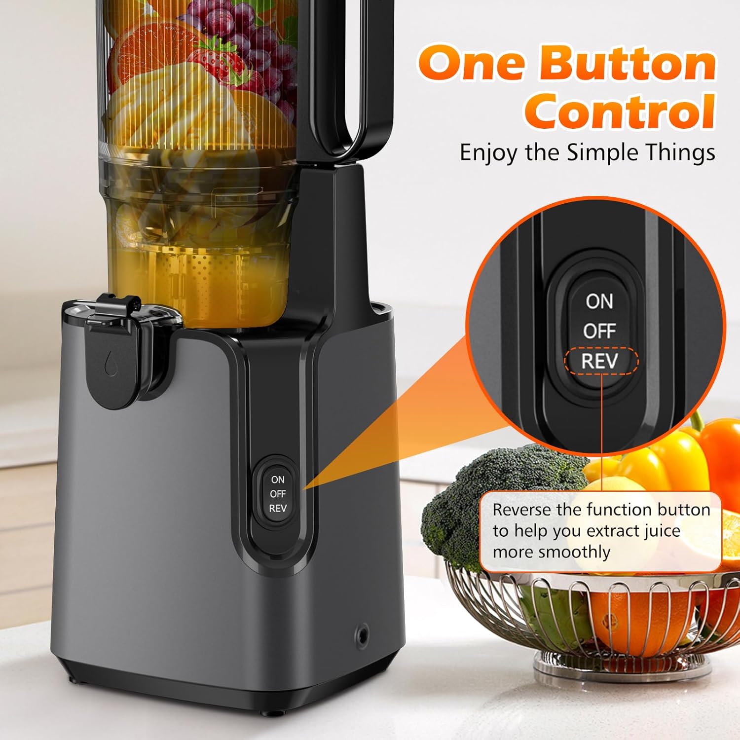 EncaLife Cold Press Juicer Machine – 5.8” Feed Chute, 400W Slow Masticating Juicer encalife