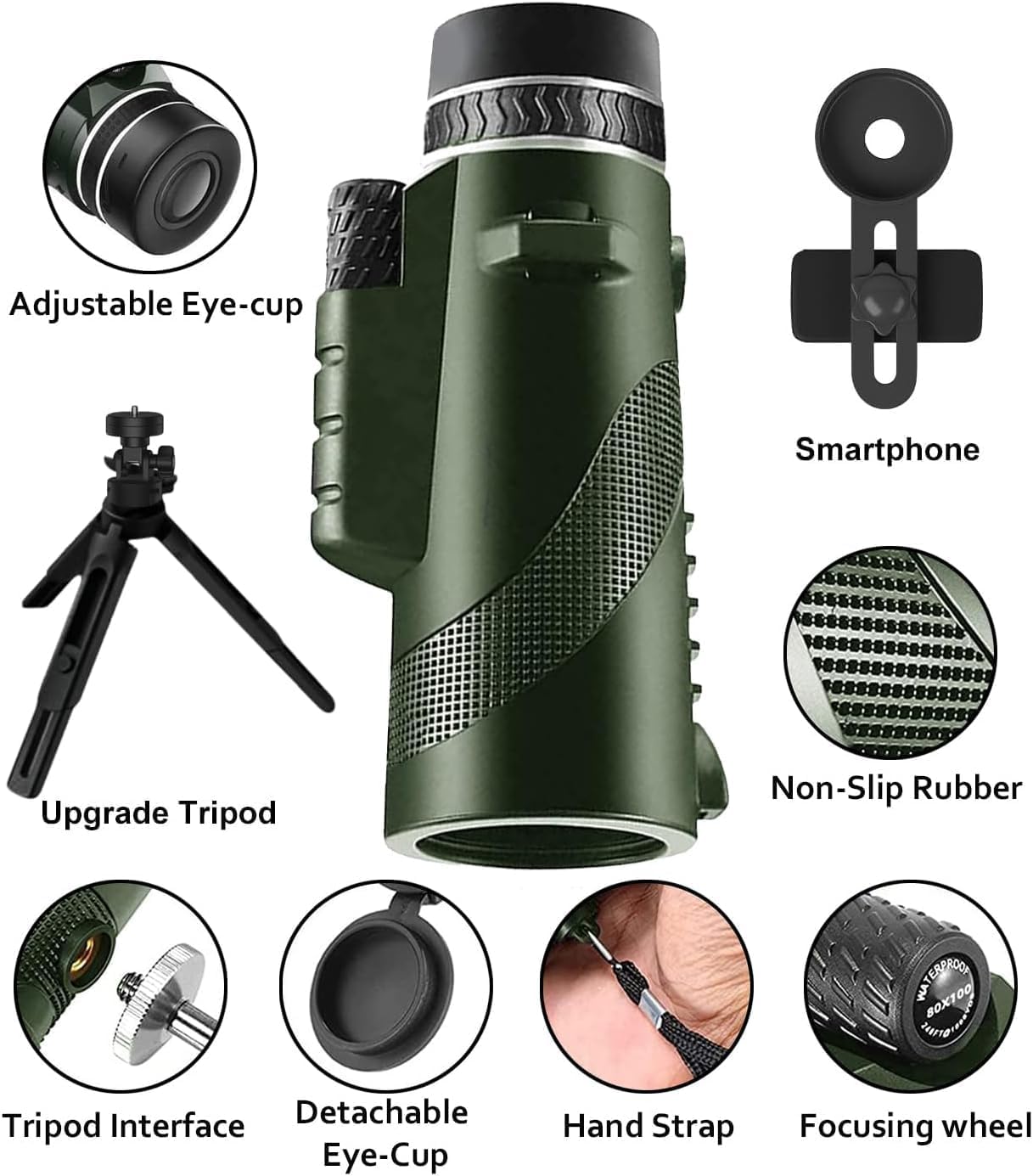 80x100 HD Monocular Telescope with Tripod & Phone Adapter encalife